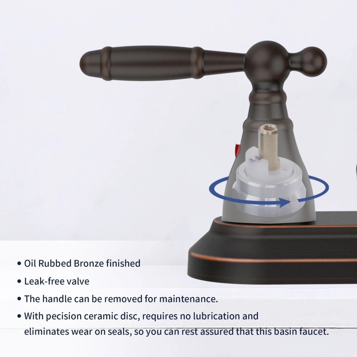 Bathroom Faucet Oil Rubbed Bronze 360 Degree High Arc Swivel Spout 4 Inches Centerset Vanity Faucet Modern 3 Holes Lavatory Faucet NOT INCLUED Drain[Unable ship on weekends, TK/TEMU only for pickup, only TX10643 warehouse supports GOFO] view 3