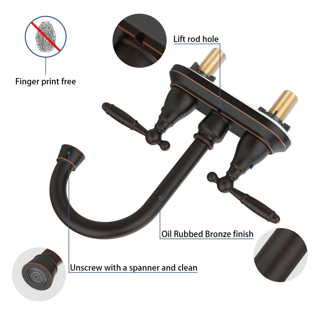 Bathroom Faucet Oil Rubbed Bronze 360 Degree High Arc Swivel Spout 4 Inches Centerset Vanity Faucet Modern 3 Holes Lavatory Faucet NOT INCLUED Drain[Unable ship on weekends, TK/TEMU only for pickup, only TX10643 warehouse supports GOFO] view 4