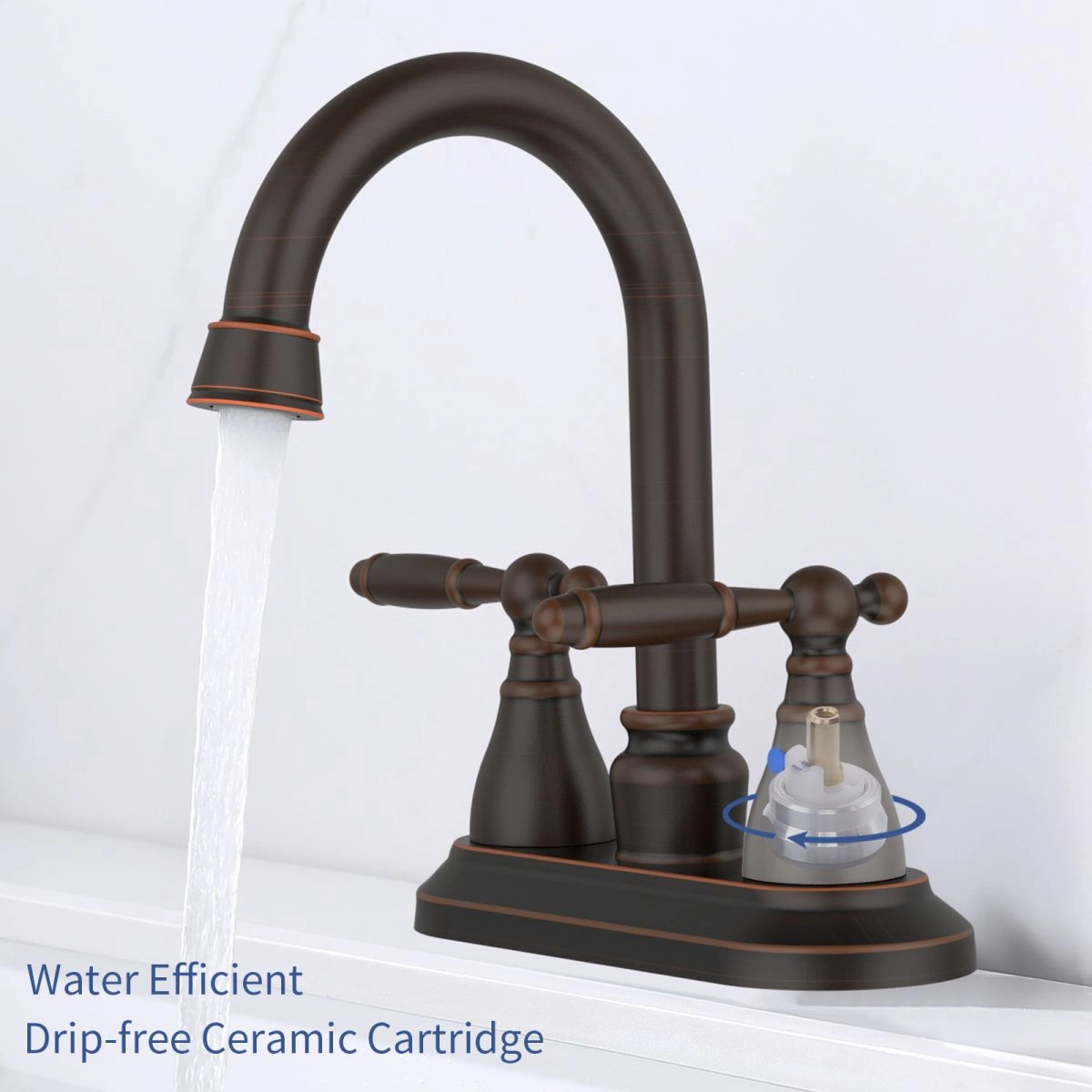 Bathroom Faucet Oil Rubbed Bronze 360 Degree High Arc Swivel Spout 4 Inches Centerset Vanity Faucet Modern 3 Holes Lavatory Faucet NOT INCLUED Drain[Unable ship on weekends, TK/TEMU only for pickup, only TX10643 warehouse supports GOFO] view 5