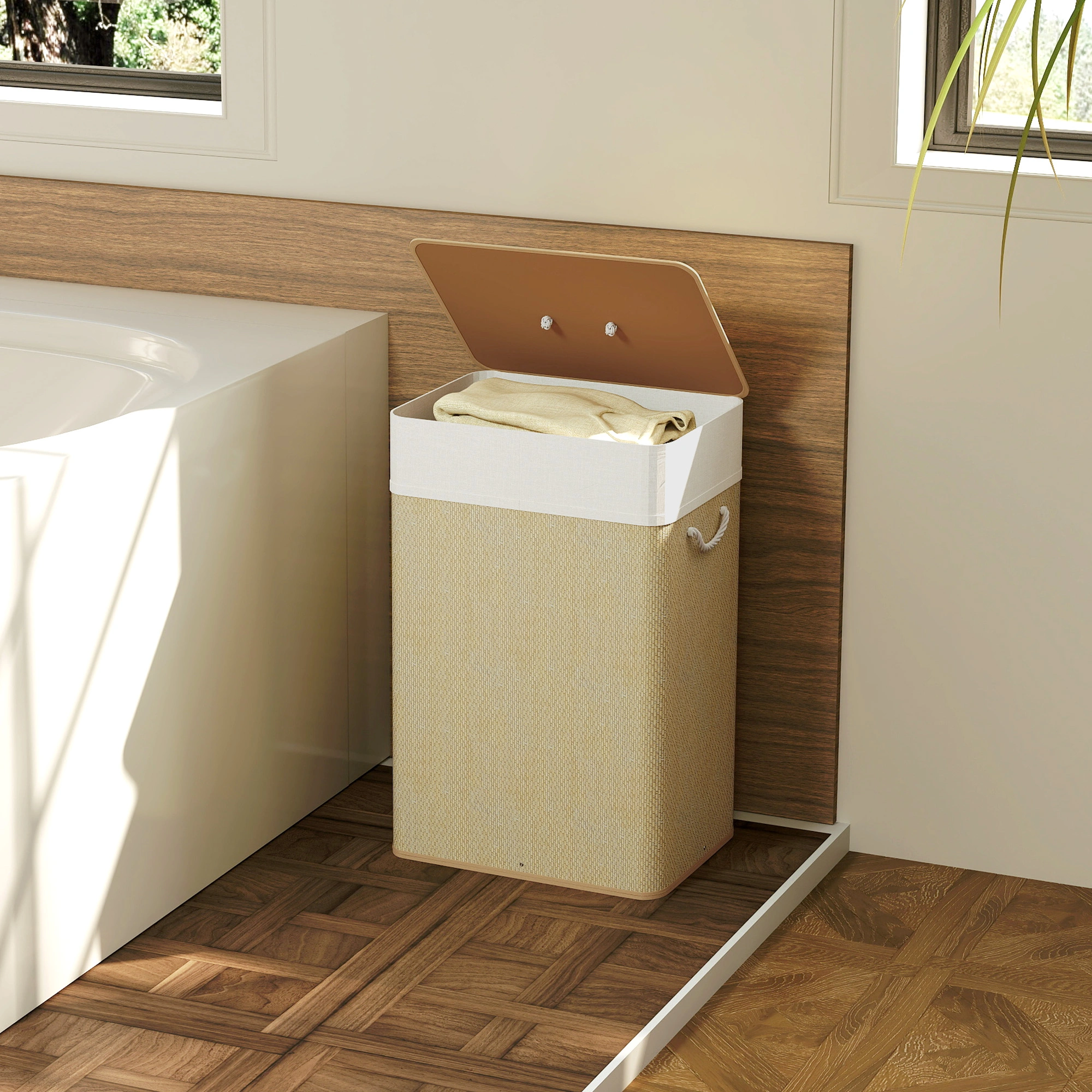 Laundry Hamper Cabinet - Tri-Fold Storage Cupboard, Decorative Hidden Washing Basket Organizer