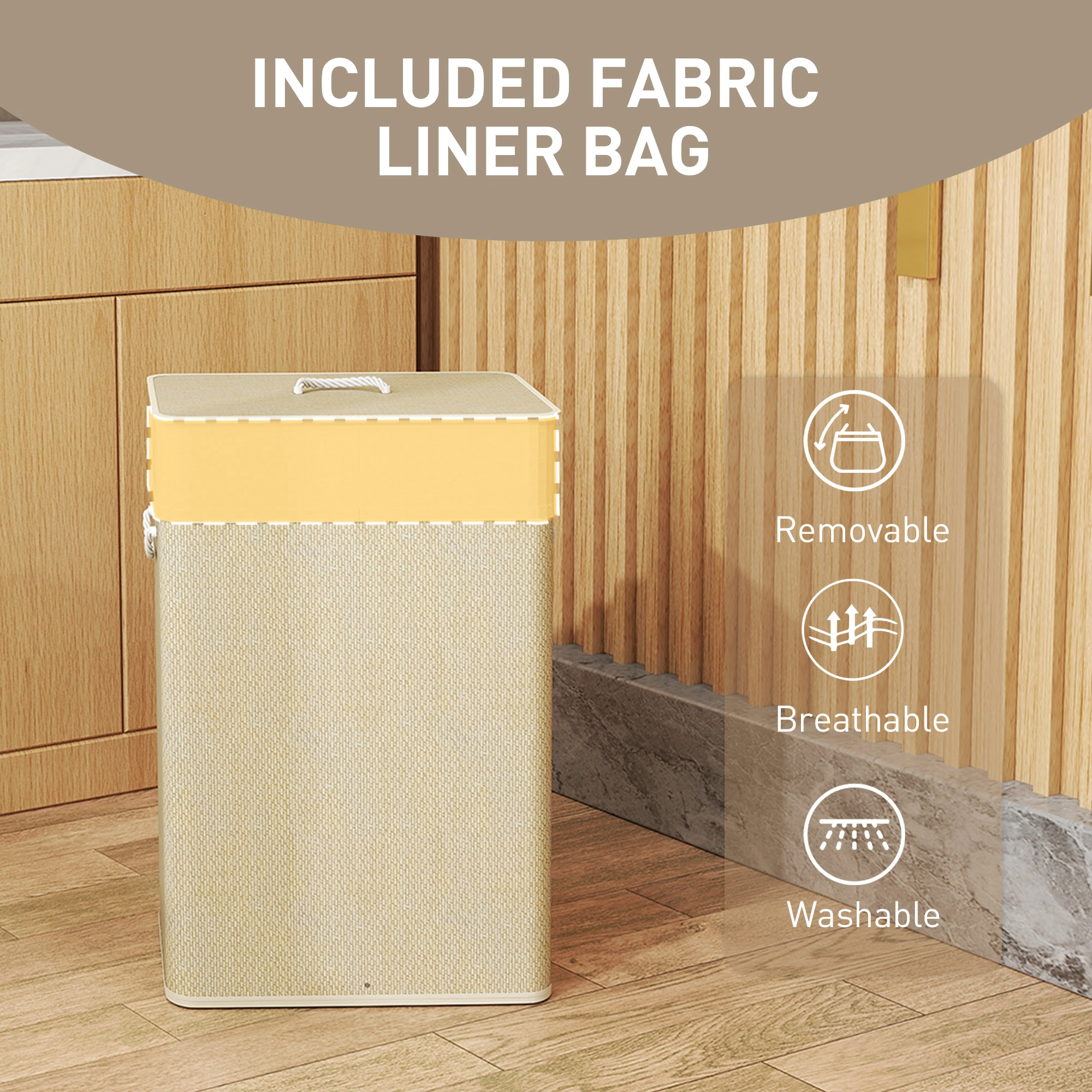 Laundry Hamper Cabinet - Tri-Fold Storage Cupboard, Decorative Hidden Washing Basket Organizer view 5