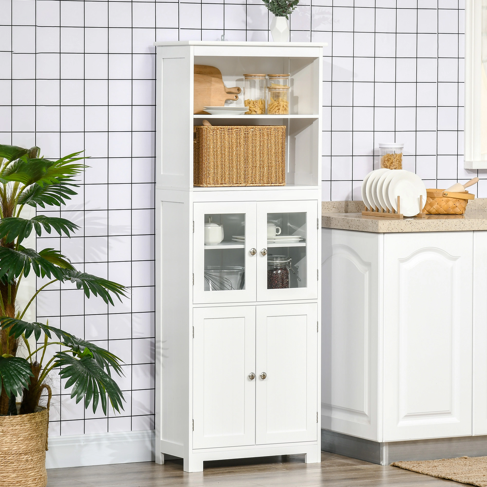 Kitchen Storage Cabinet, 3-Tier Utility Cart, 23.6" W, Freestanding Cupboard with Wheels, Solid Wood, Rustic Brown, Multi-Purpose Organizer