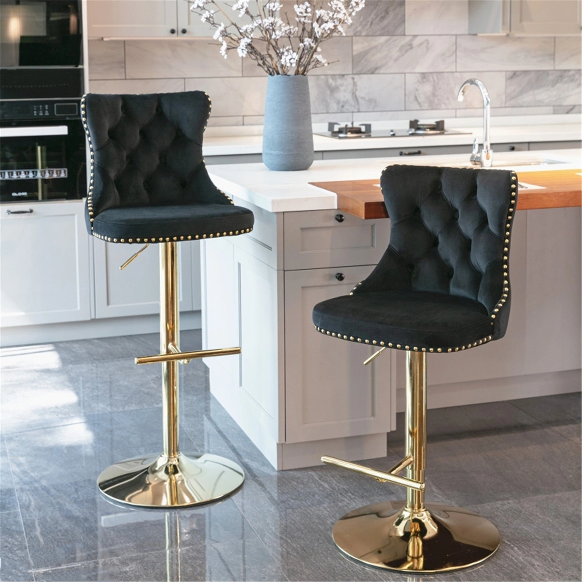 Modern Bar Stools Set of 2, Swivel Dining Chair with Padded Seat for Kitchen, Office, Counter Height