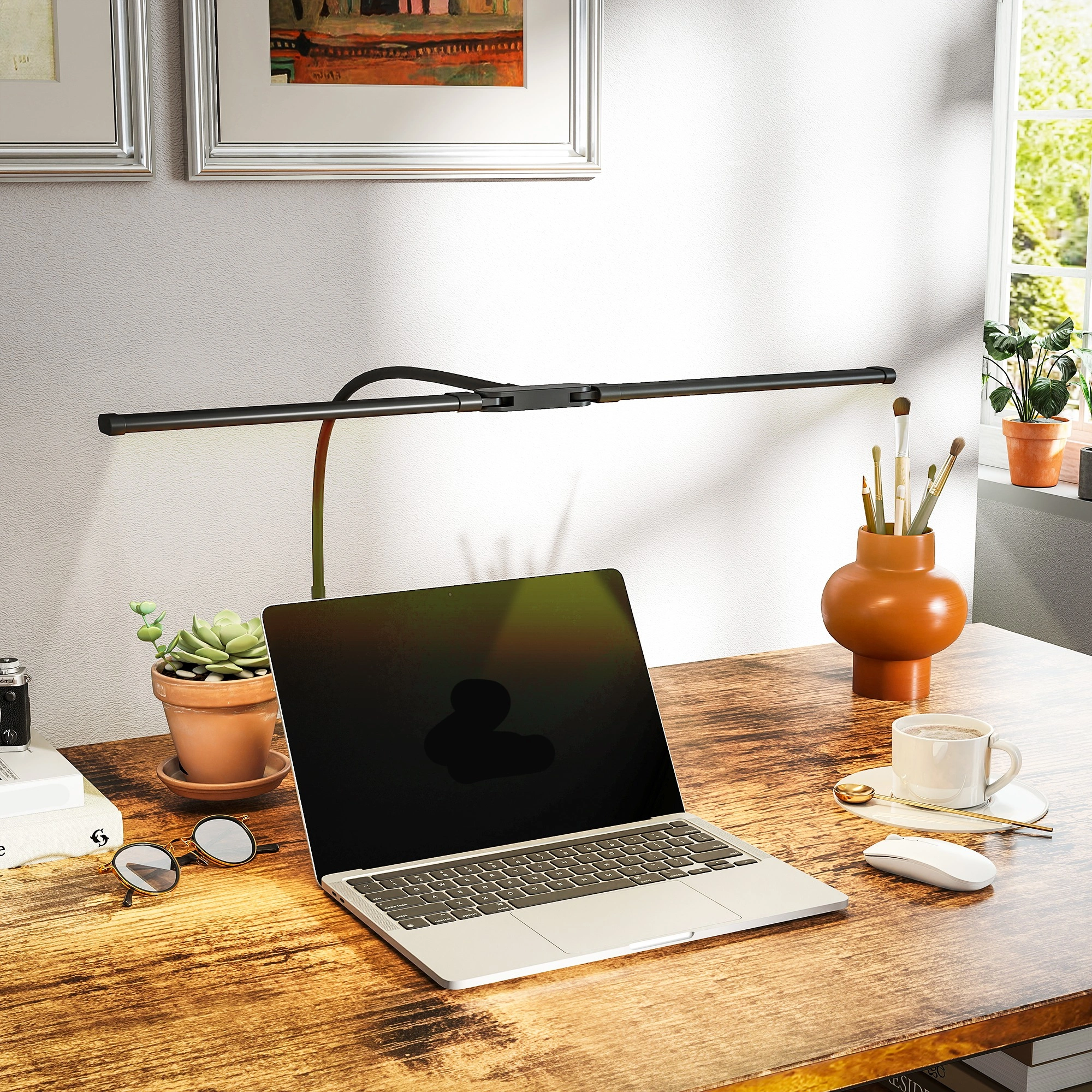 6W LED Desk Lamp 5 Color Modes Touch Control Dimmable Reading Light USB Powered Adjustable Gooseneck Black