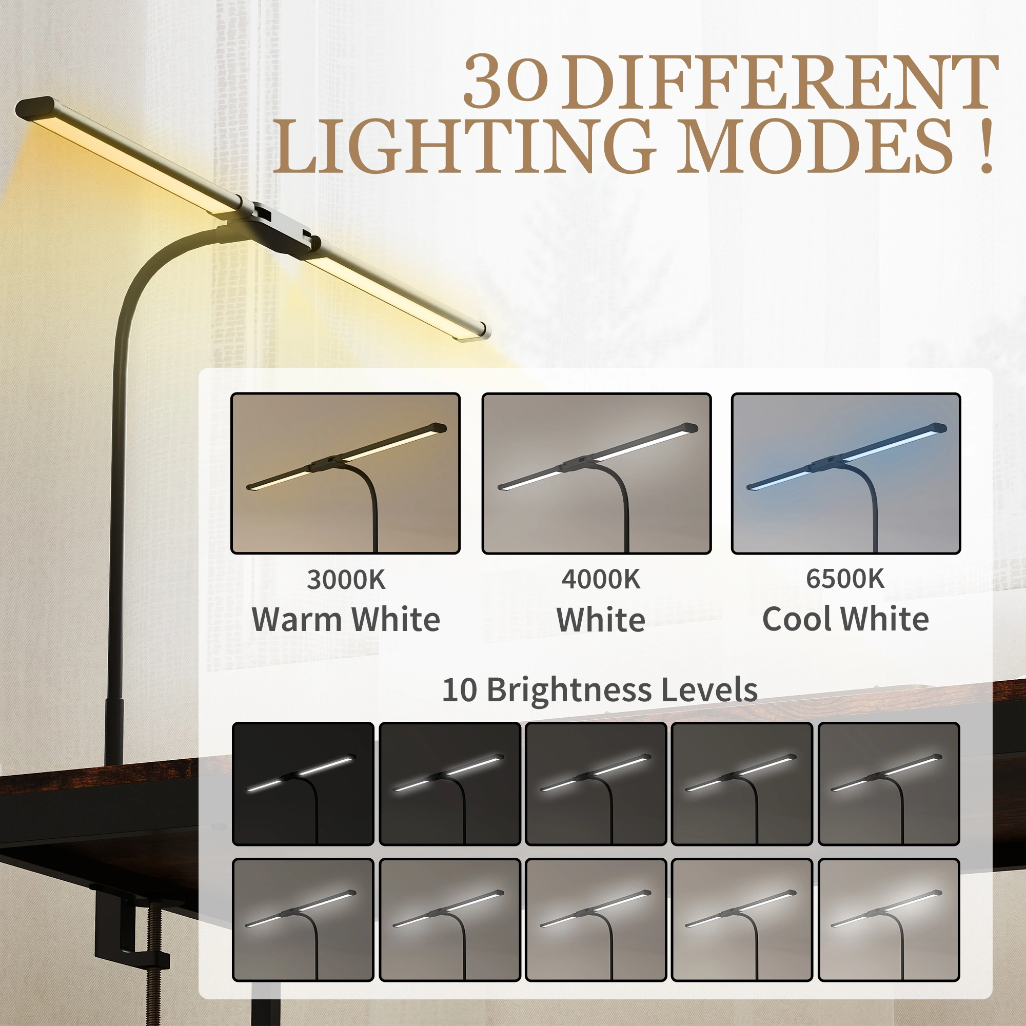 6W LED Desk Lamp 5 Color Modes Touch Control Dimmable Reading Light USB Powered Adjustable Gooseneck Black view 4