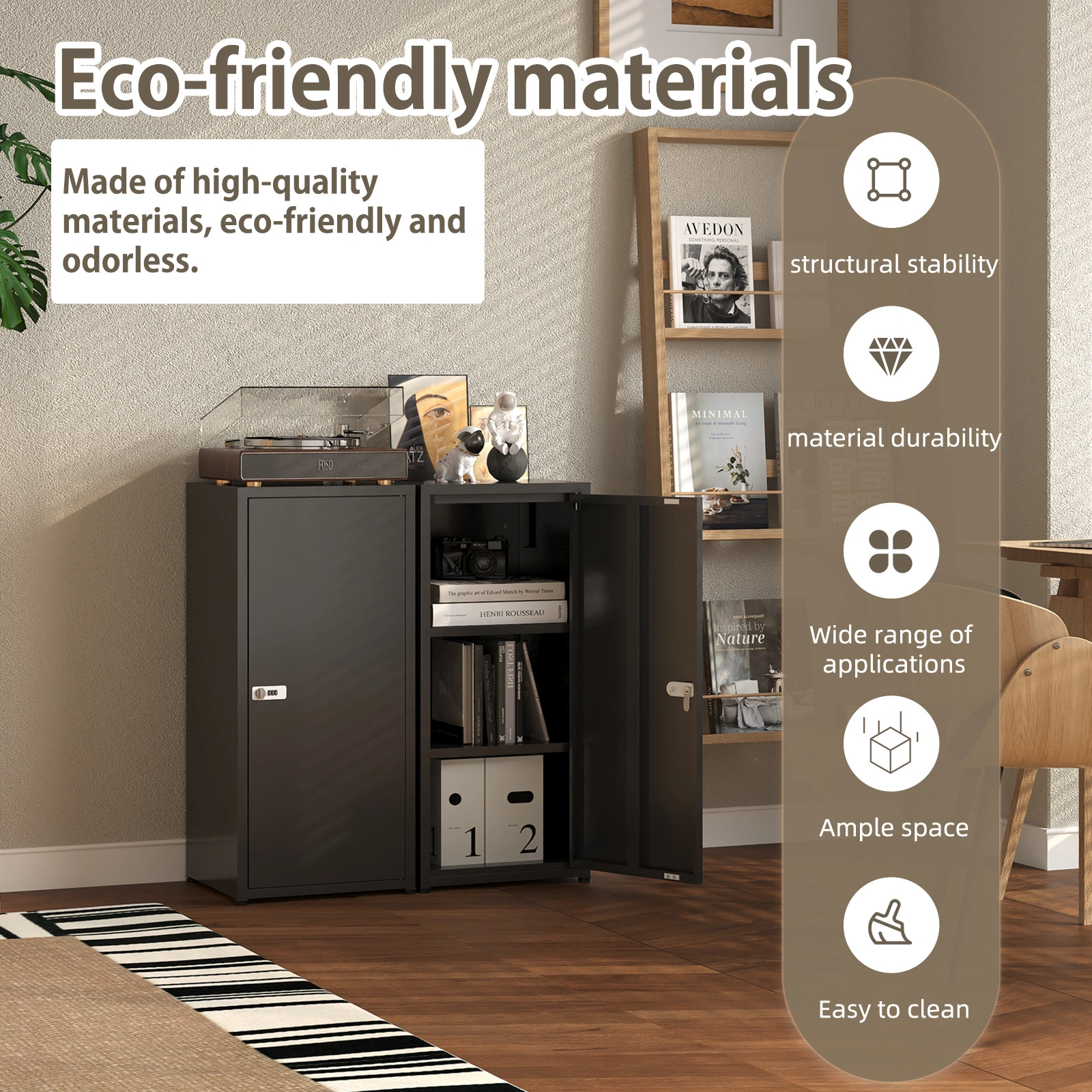 34.6"H Metal Locker Storage Cabinet with Lock, Small Lockable Employees Locker with Adjustable Shelf & Feet, Steel Single Door Lockable Cabinet for Home, School, Office, Gym (Black) view 8