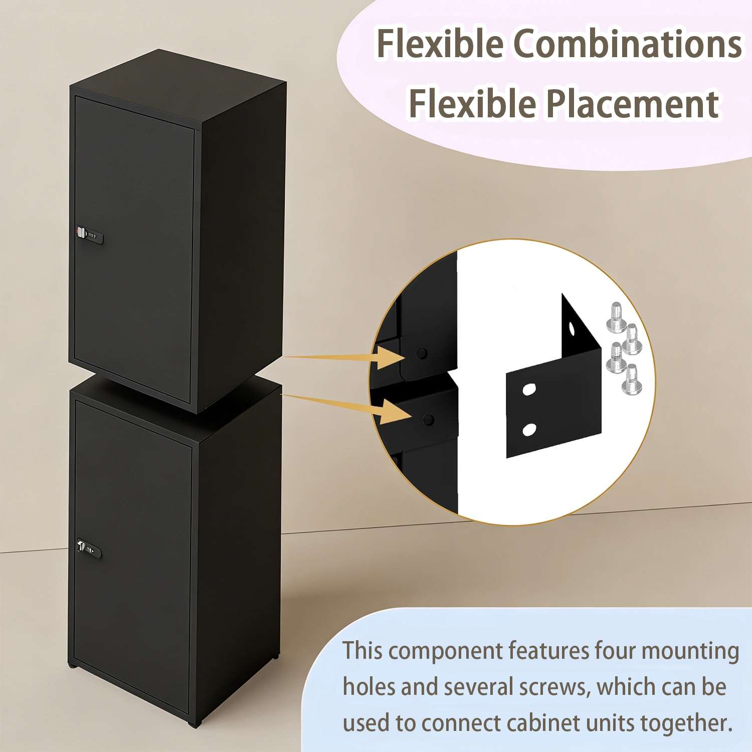 34.6"H Metal Locker Storage Cabinet with Lock, Small Lockable Employees Locker with Adjustable Shelf & Feet, Steel Single Door Lockable Cabinet for Home, School, Office, Gym (Black) view 9