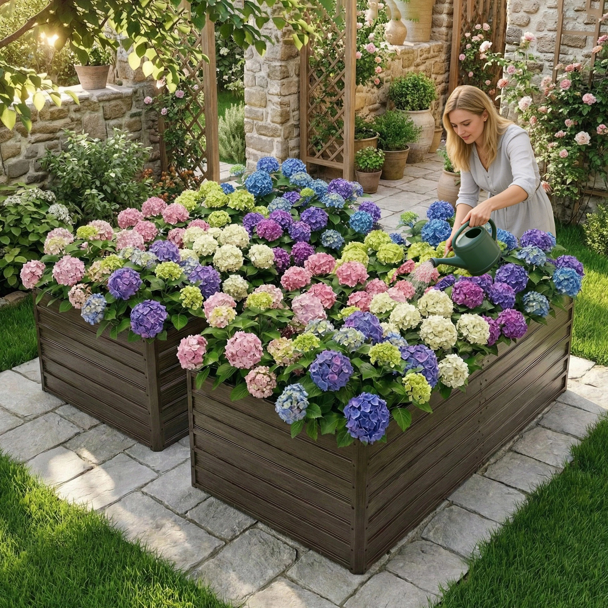 2-Pack Raised Garden Bed 240x120x64cm Large Metal Planter Box Rustproof Steel with Drainage Base & 8 Reinforcing Rods for Vegetables Flowers Herbs