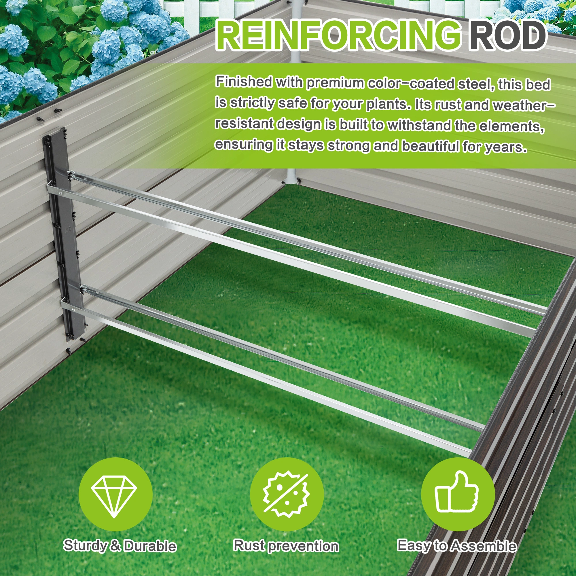 2-Pack Raised Garden Bed 240x120x64cm Large Metal Planter Box Rustproof Steel with Drainage Base & 8 Reinforcing Rods for Vegetables Flowers Herbs view 3