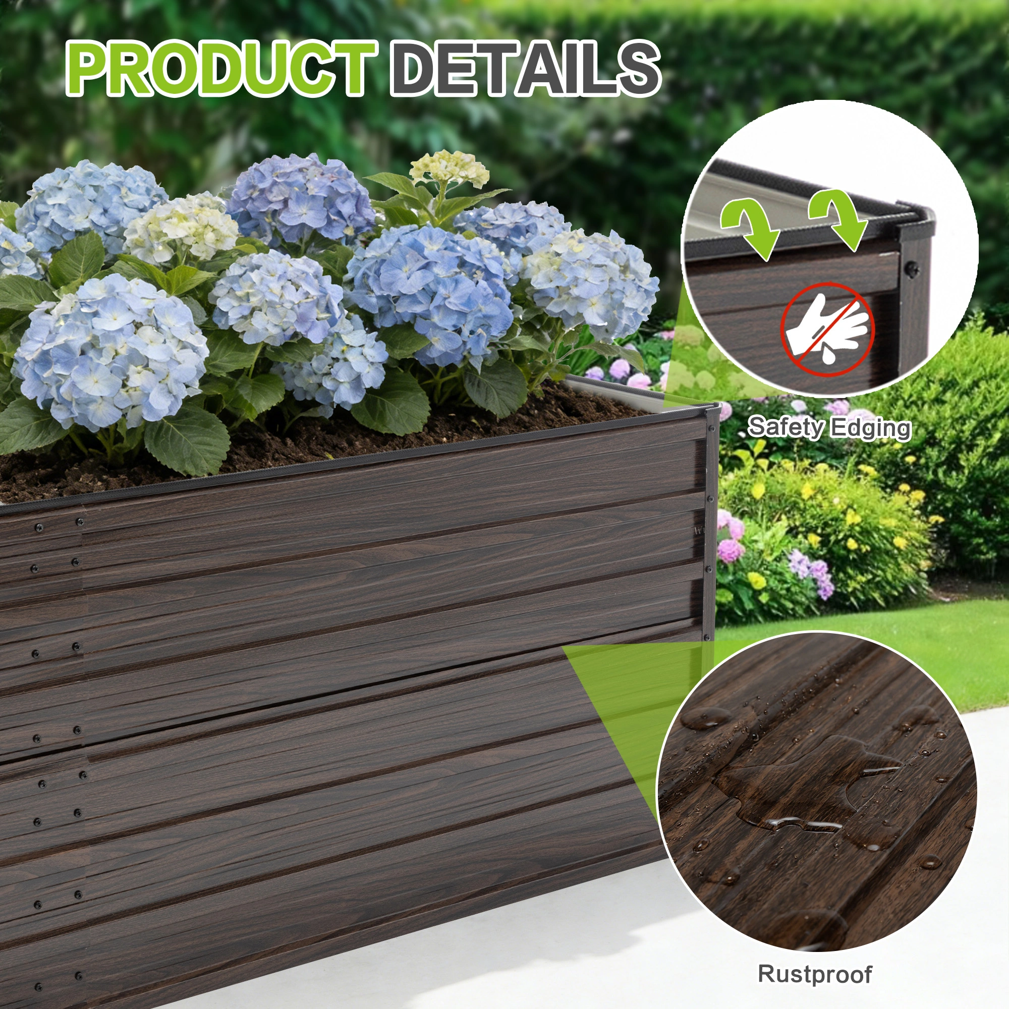 2-Pack Raised Garden Bed 240x120x64cm Large Metal Planter Box Rustproof Steel with Drainage Base & 8 Reinforcing Rods for Vegetables Flowers Herbs view 4