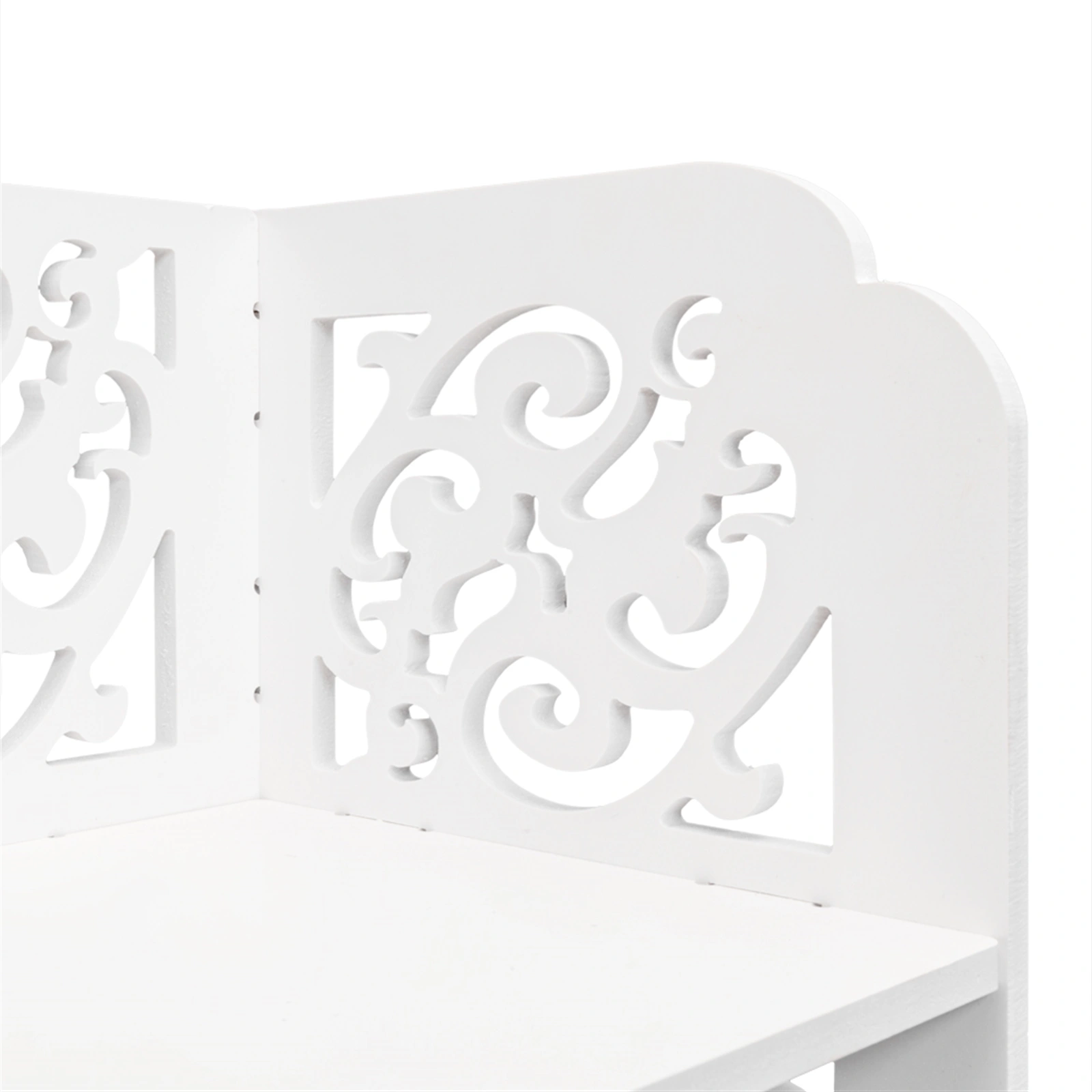 White Wood-Plastic 4-Tier Carved Shoe Rack, Multi-Layer Entryway Organizer Stand, Freestanding Storage Shelf view 5