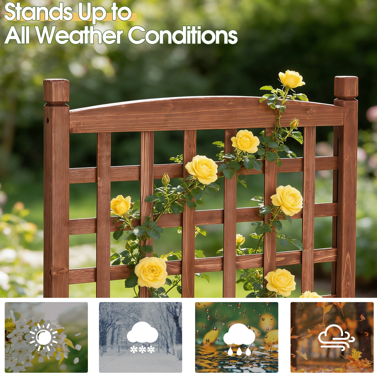 Wooden Planter with Trellis, 50" Tall Elevated Garden Bed Outdoor with Wheels, Freestanding Planter Box with Drainage Holes for Flower, Vegetable, Fruit, Herb in Garden, Patio, Balcony view 2