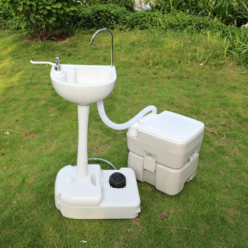 5 Gallon Upgrade Portable RV Toilet with Matching White Lid Ring Waste Holding Tank, Outdoor Hand Wash Station, HDPE Material, White view 25