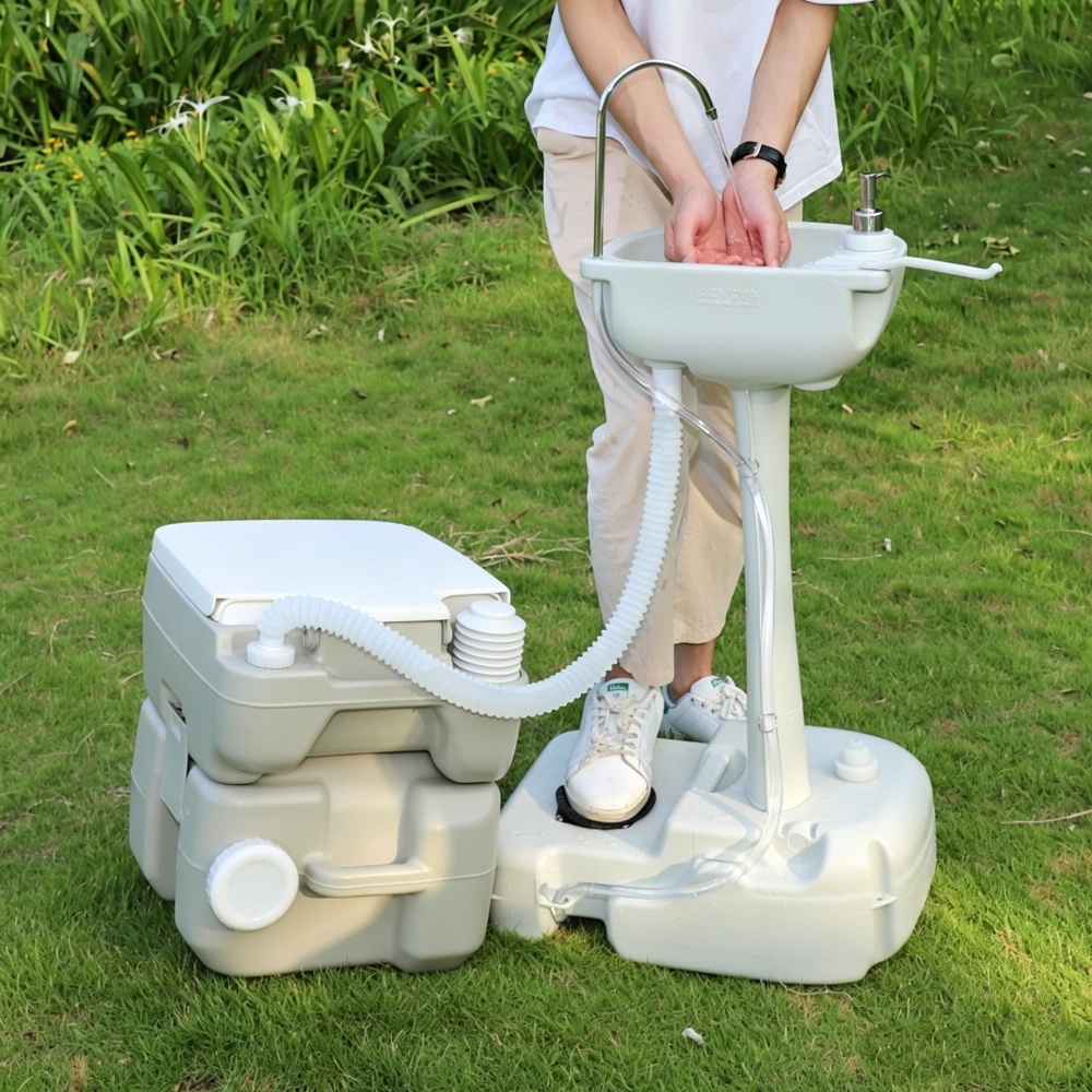 5 Gallon Upgrade Portable RV Toilet with Matching White Lid Ring Waste Holding Tank, Outdoor Hand Wash Station, HDPE Material, White view 26