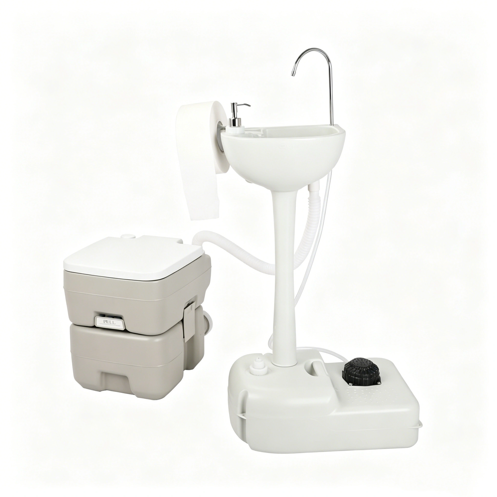 5 Gallon Upgrade Portable RV Toilet with Matching White Lid Ring Waste Holding Tank, Outdoor Hand Wash Station, HDPE Material, White view 9