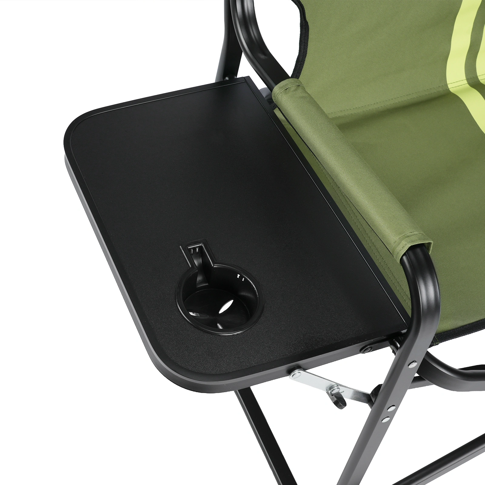 46.46" x 20.87" x 33.46" Folding Camping Chair with Side Table & Insulated Cooler Bag, Spray-Coated Aluminum Frame, Army Green with Double Light Yellow Vertical Stripes, 265 lbs Capacity Foldable Outdoor Chair for Camping Beach Fishing Picnic view 6