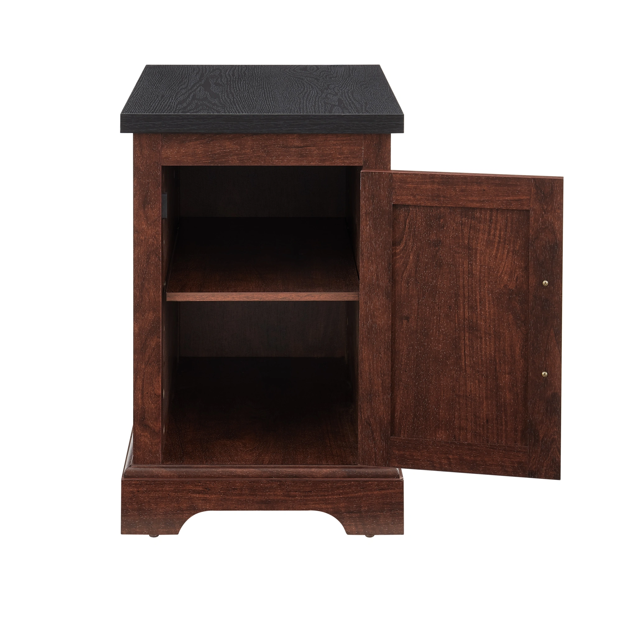 Farmhouse End Table with Barn Door, Rectangular Nightstand Adjustable Shelf, Rustic Oak Side view 2