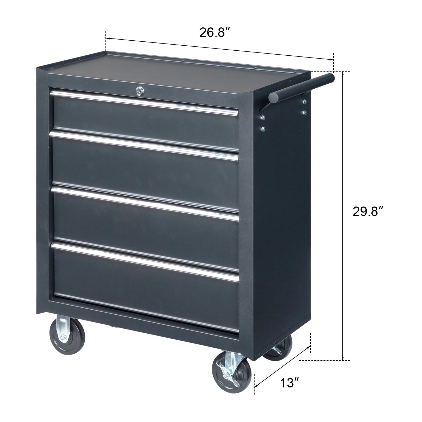 Single-bottom cabinet 4-draw, steel, black 330lb instrument cart, storage room view 14