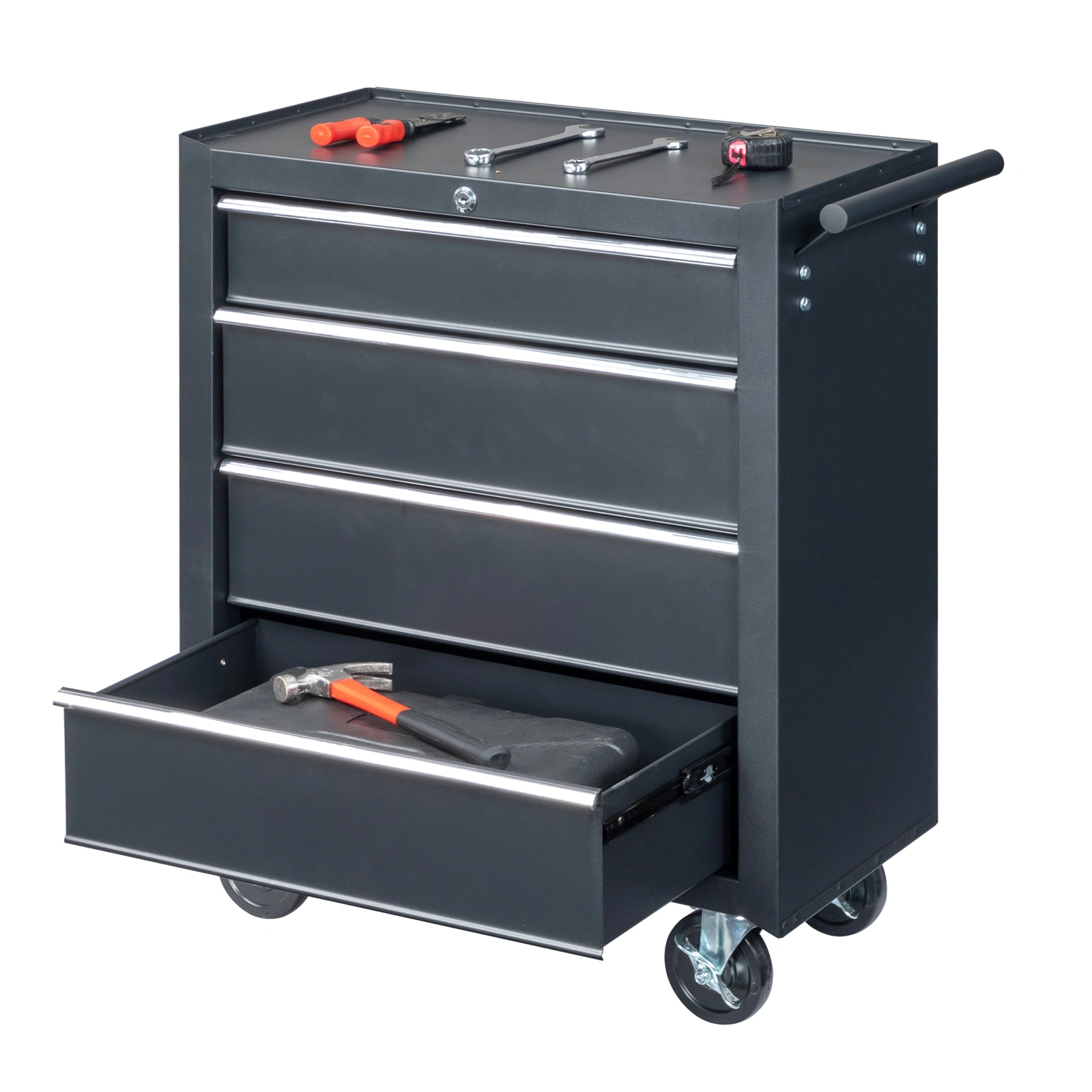 Single-bottom cabinet 4-draw, steel, black 330lb instrument cart, storage room view 15