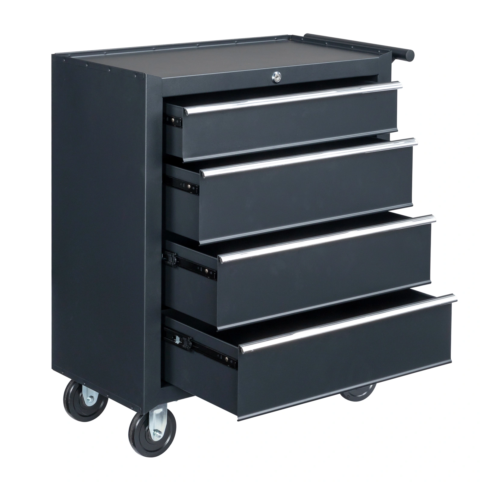 Single-bottom cabinet 4-draw, steel, black 330lb instrument cart, storage room view 17