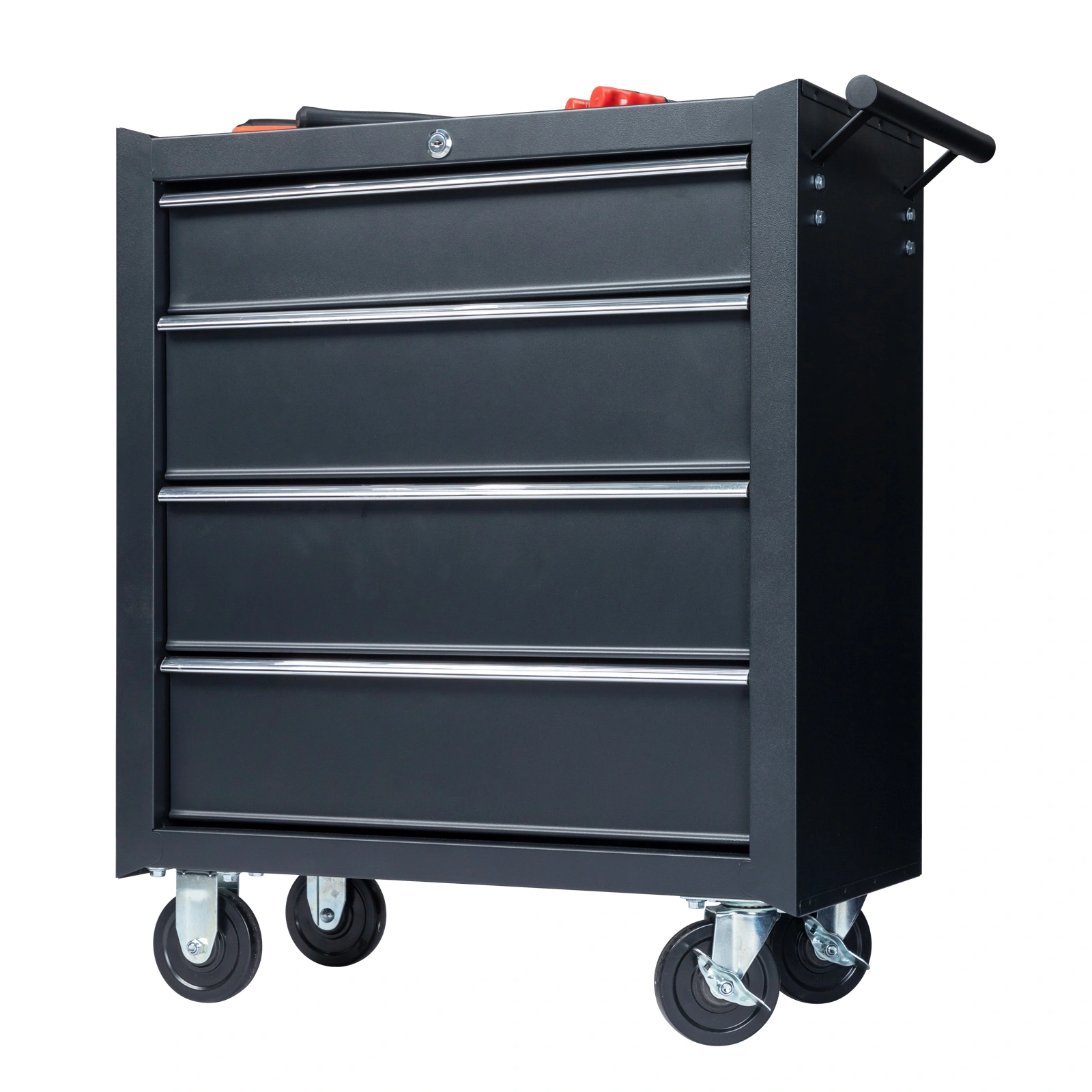 Single-bottom cabinet 4-draw, steel, black 330lb instrument cart, storage room view 18