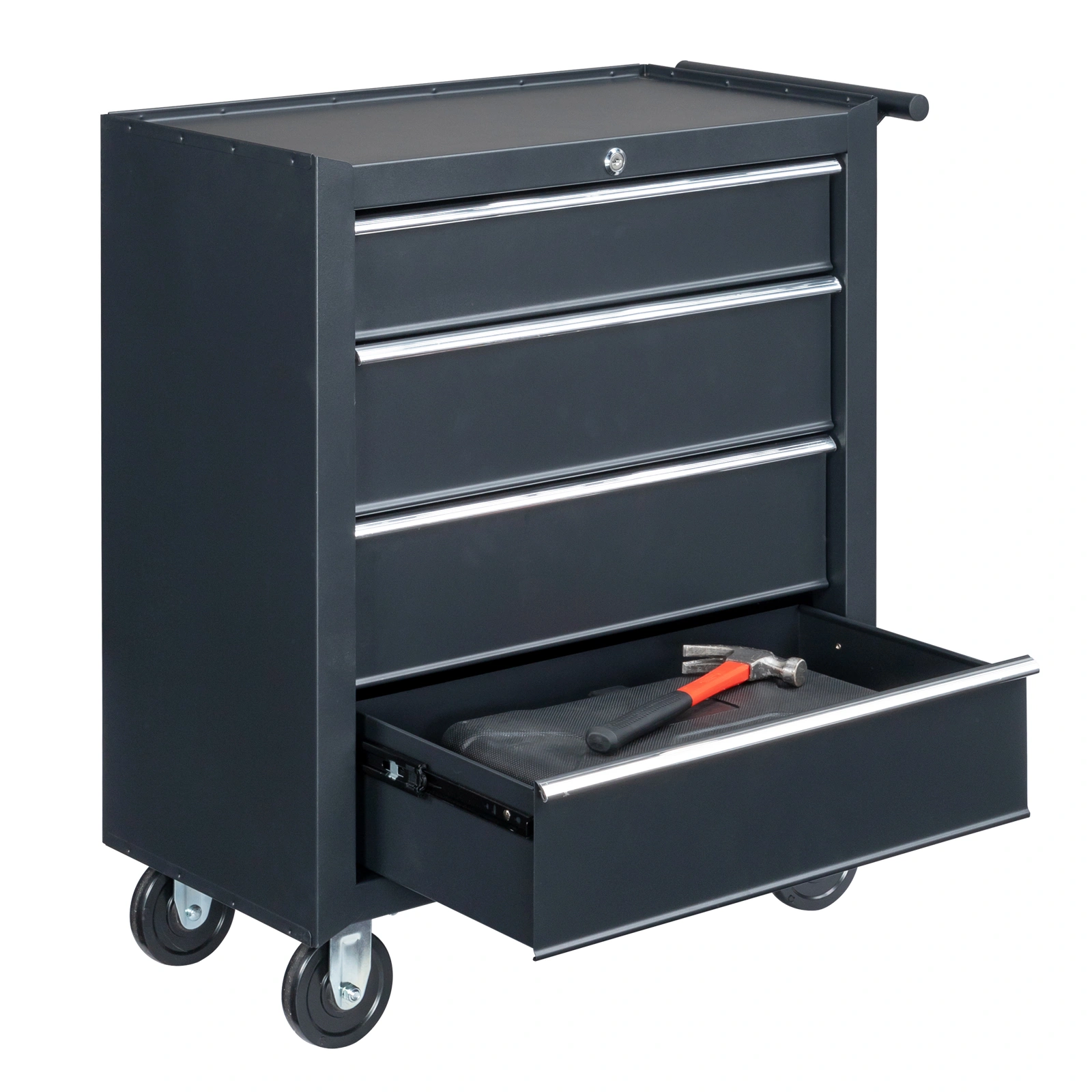 Single-bottom cabinet 4-draw, steel, black 330lb instrument cart, storage room view 20