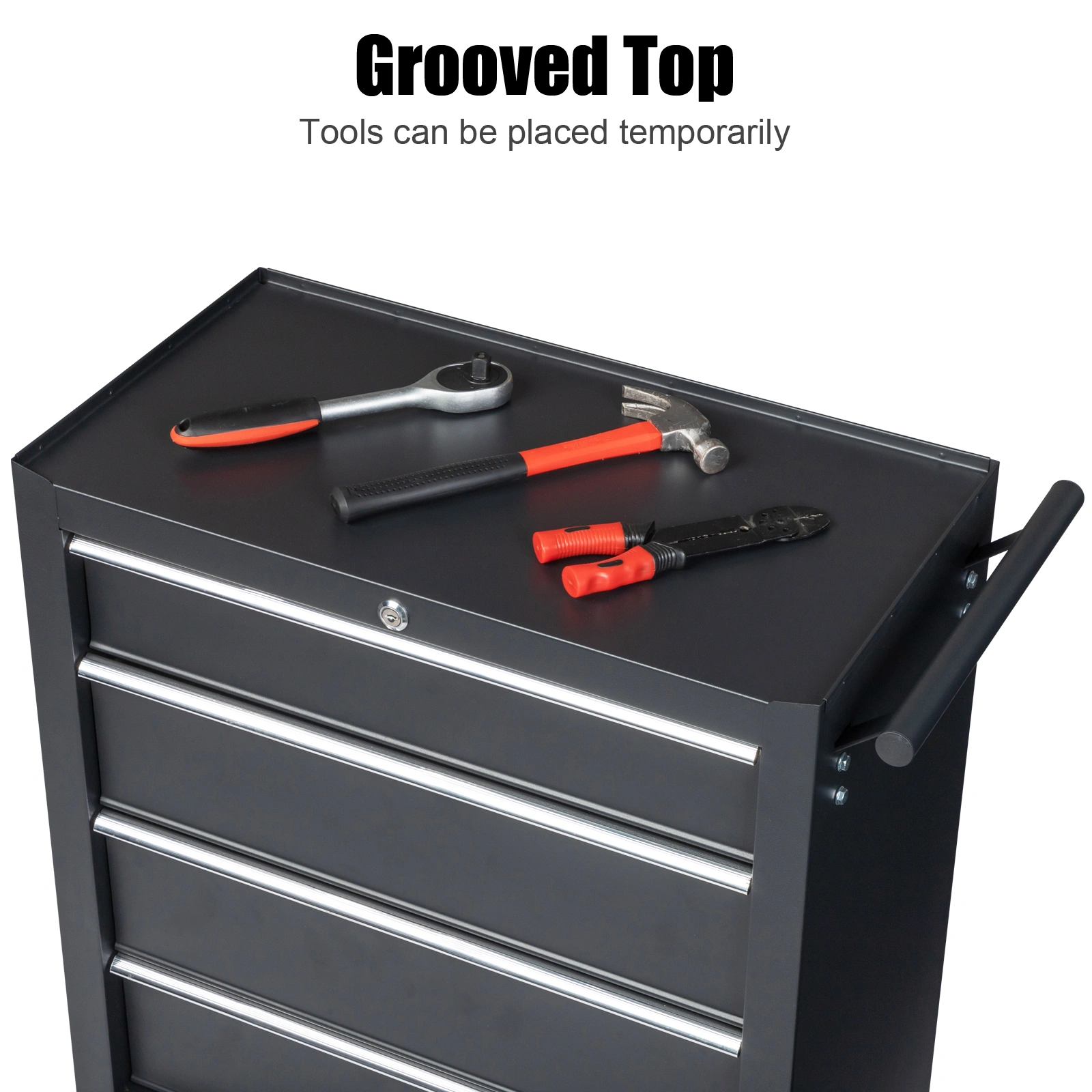 Single-bottom cabinet 4-draw, steel, black 330lb instrument cart, storage room view 5
