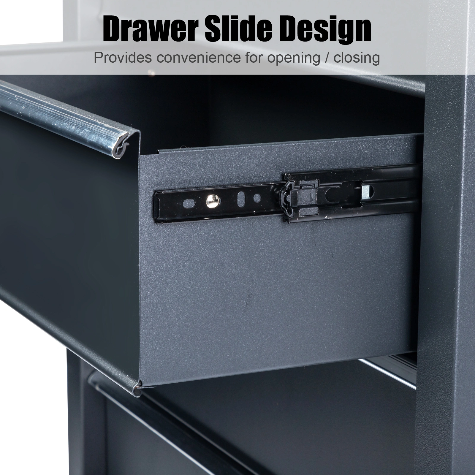Single-bottom cabinet 4-draw, steel, black 330lb instrument cart, storage room view 9