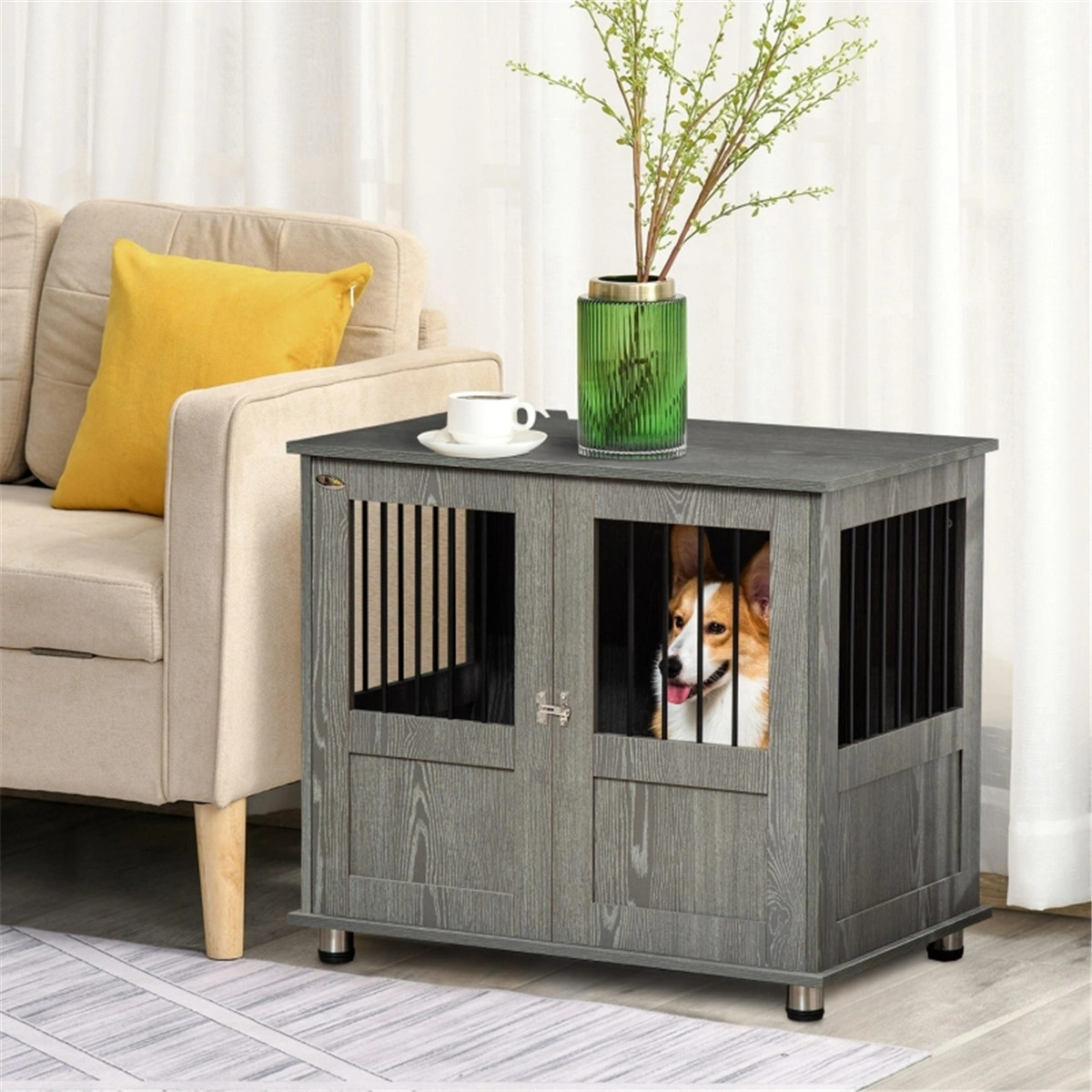 Pet Dog Crate, Metal Foldable Kennel, Portable Dog Cage with Tray, Dividers, Anti-Corrosion Coating