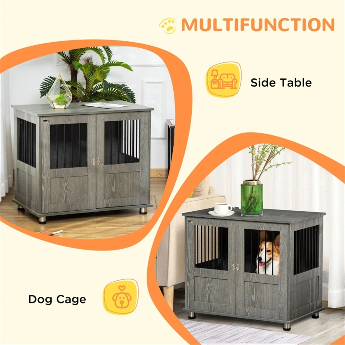 Pet Dog Crate, Metal Foldable Kennel, Portable Dog Cage with Tray, Dividers, Anti-Corrosion Coating view 3