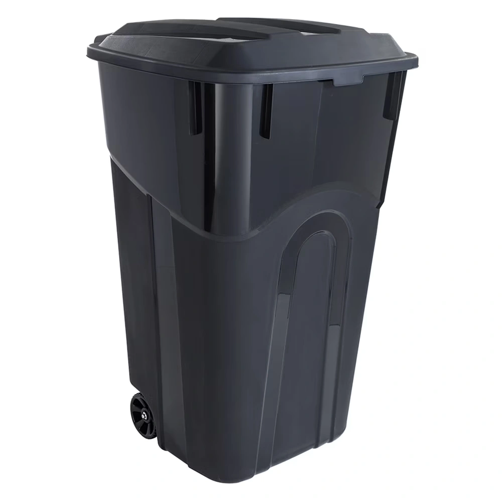 (2 pack)32 Gallon Wheeled Heavy Duty Plastic Garbage Can, Attached Lid, Black view 2