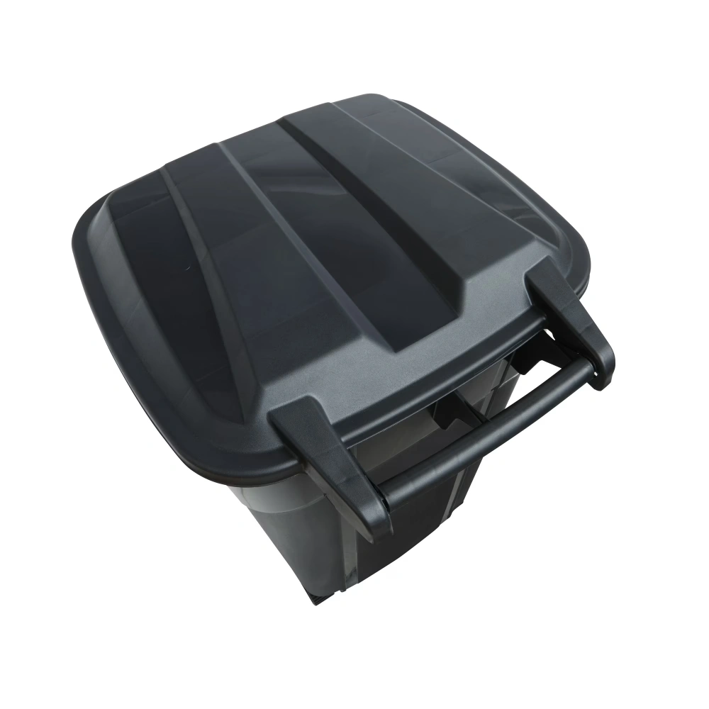 (2 pack)32 Gallon Wheeled Heavy Duty Plastic Garbage Can, Attached Lid, Black view 3