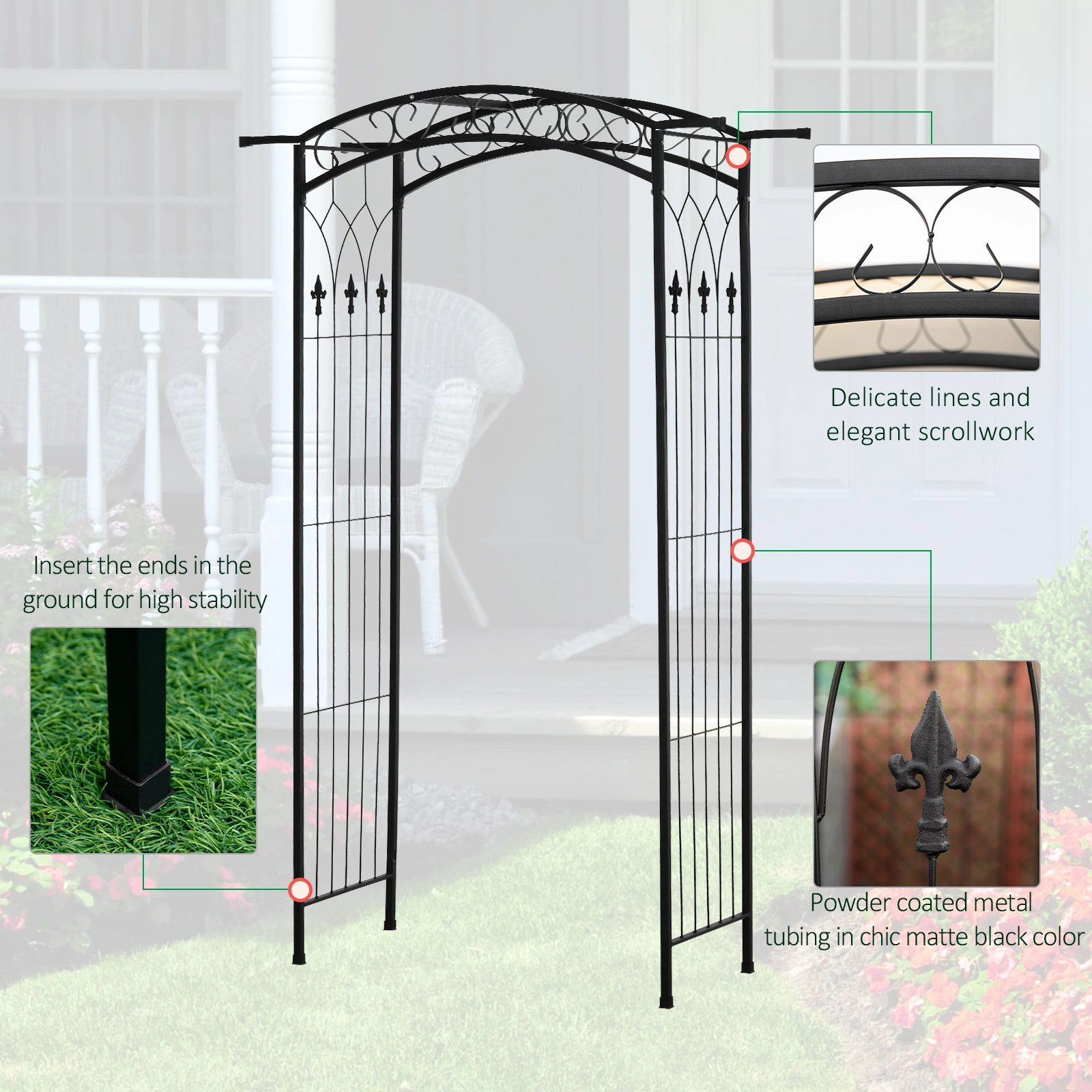 7ft Decorative Metal Garden Arch & Arbor Trellis, Outdoor Plant Climbing Support, Wedding Bridal Party Backdrop
