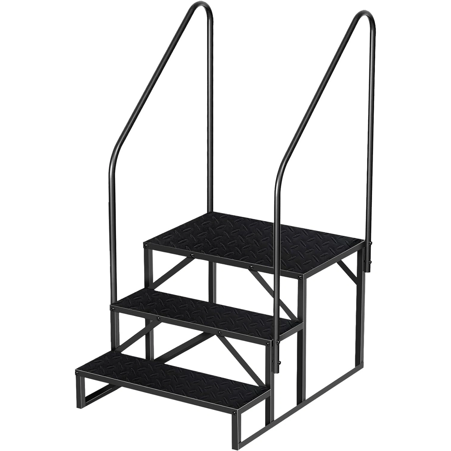 3 Step Pool Ladder with Handrail, Above Ground Swimming Pool Steps, 660 lb Load, Anti-Slip Panel, RV & Mobile Home Stairs
