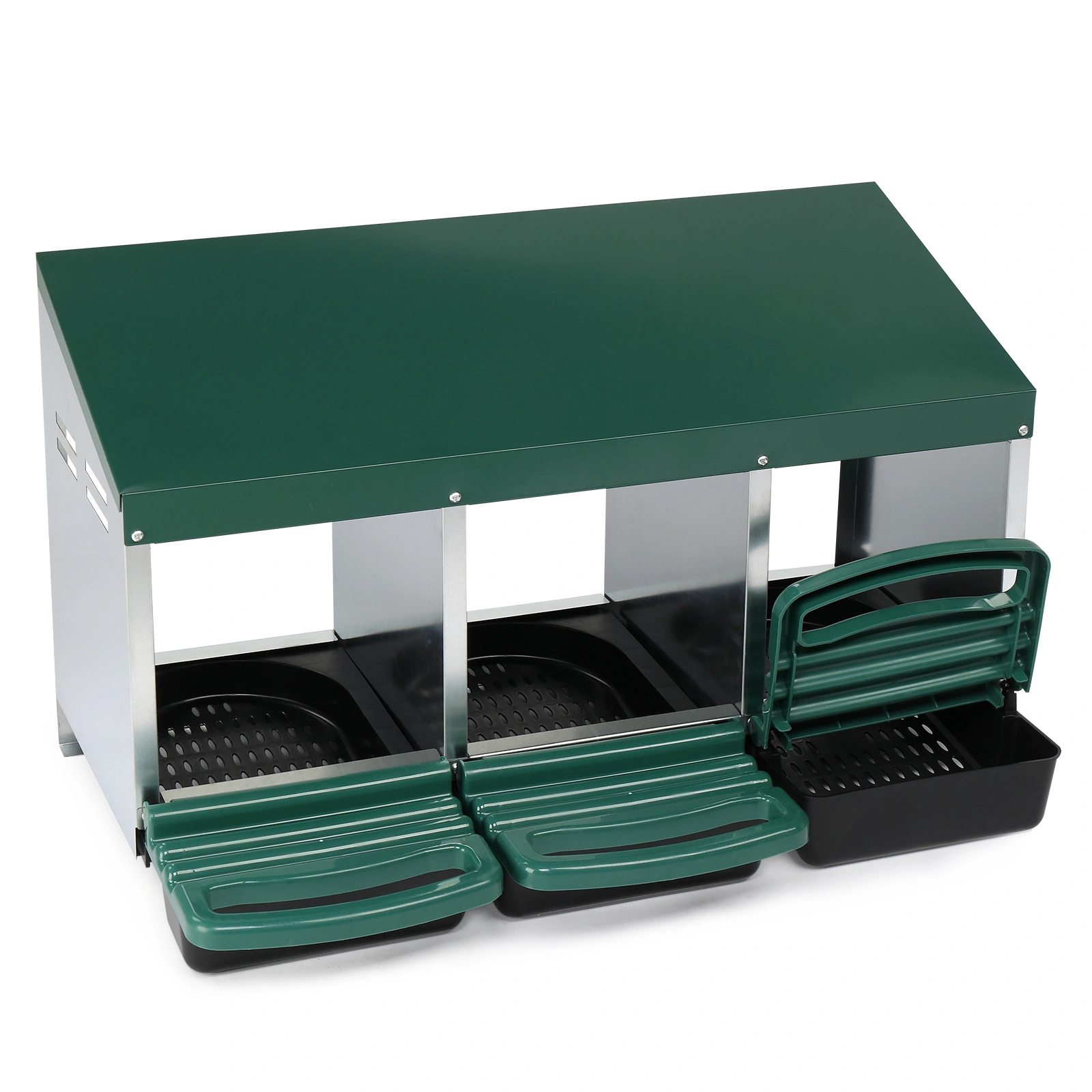 3 Compartment Roll Out Chicken Nesting Box with Plastic Basket, Egg Nest Box Chicken Laying Box Hens Chicken Coop Box, Green view 9