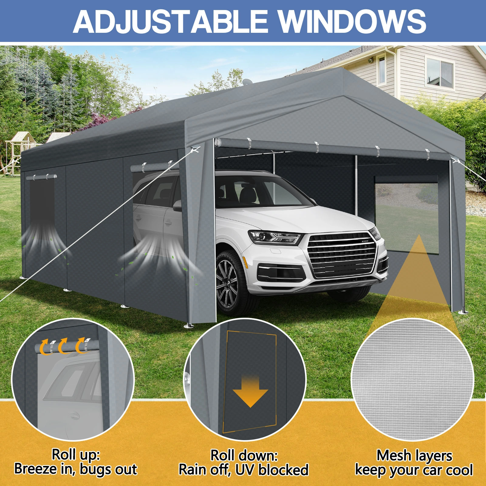 10X20FT Carport Car Port Canopy Grey view 13