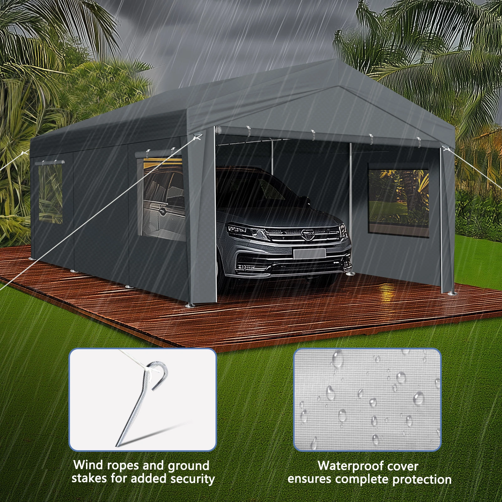 10X20FT Carport Car Port Canopy Grey view 15