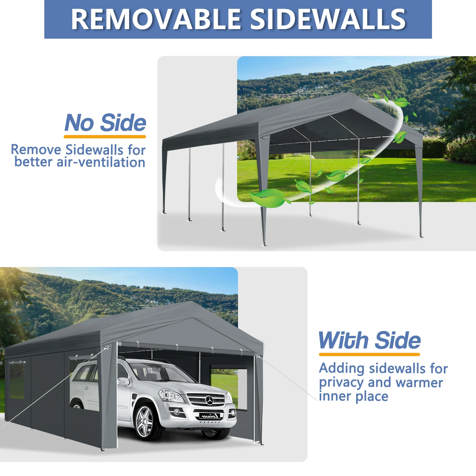 10X20FT Carport Car Port Canopy Grey view 17