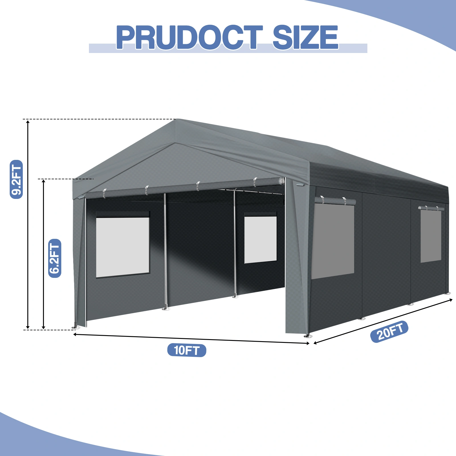 10X20FT Carport Car Port Canopy Grey view 8