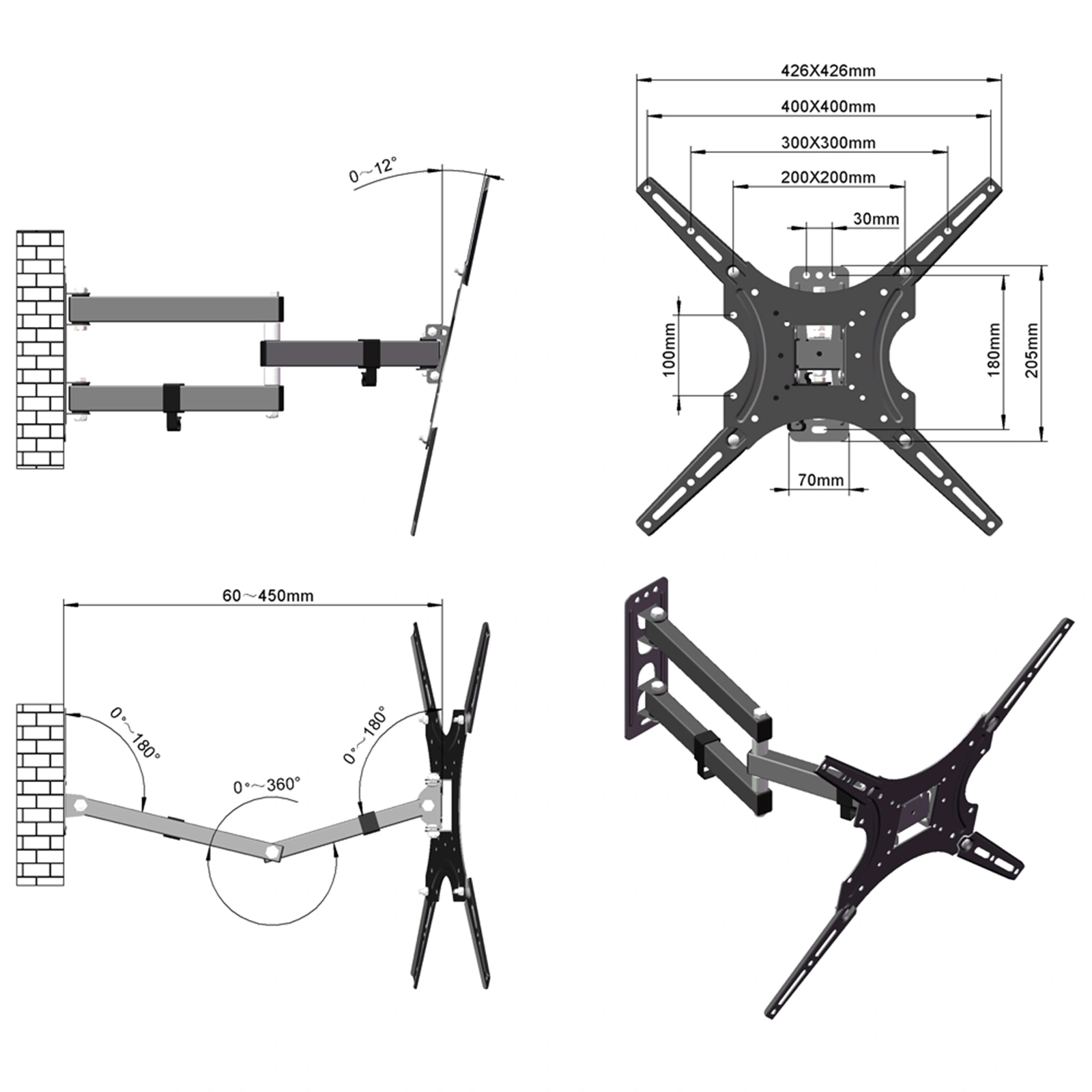 26-55" Adjustable Wall Mount Bracket Rotatable TV Stand TMX400 with Spirit Level view 8