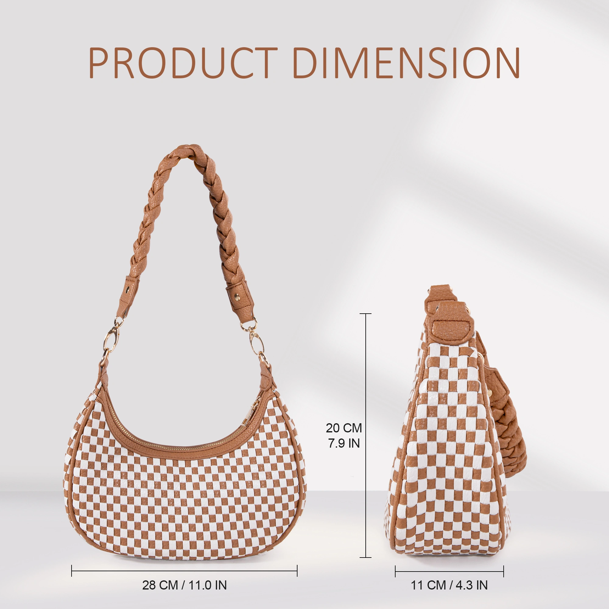 Women Woven Hobo Handbag for Women Fashion Vegan Leather Tote Bag for Women-Brown view 3