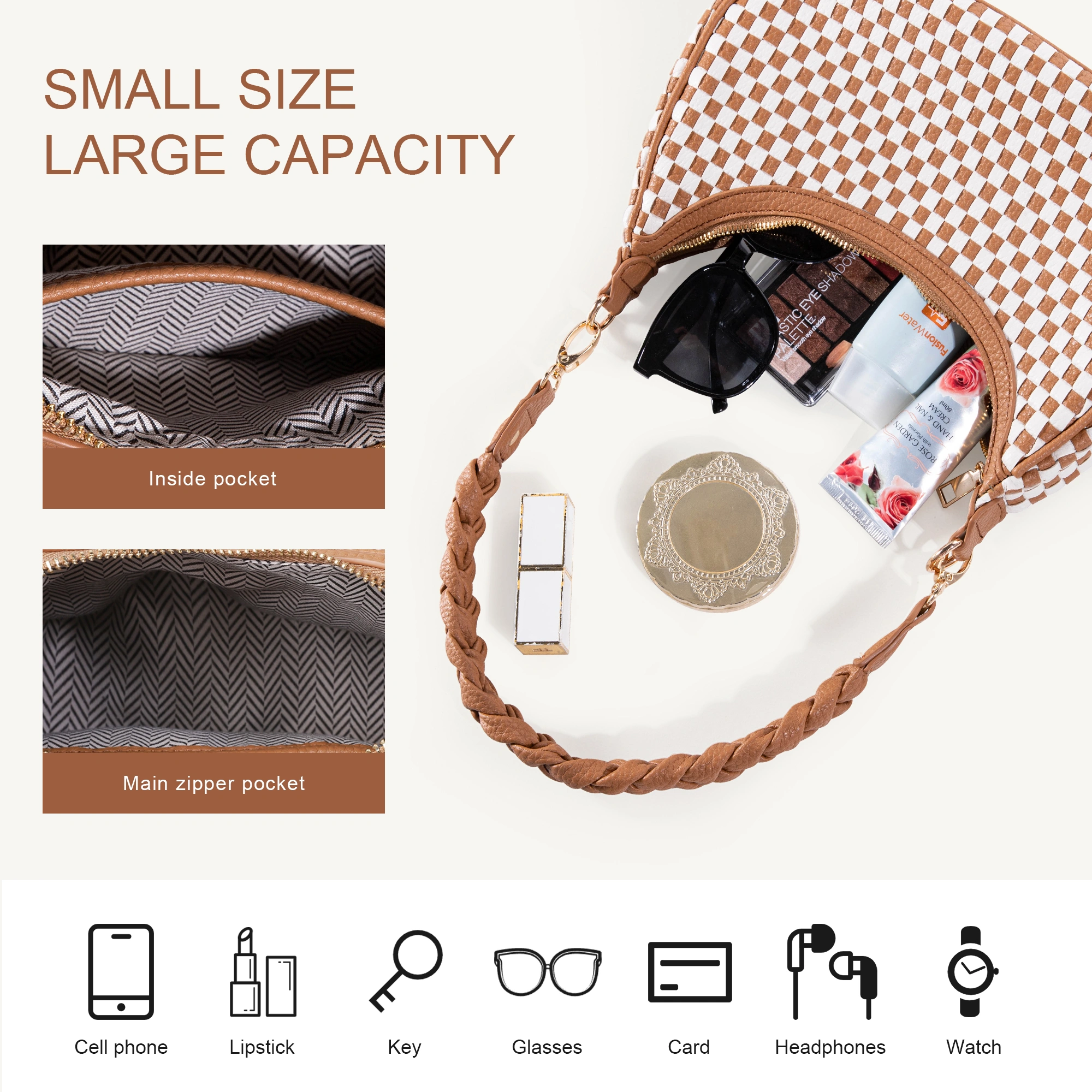 Women Woven Hobo Handbag for Women Fashion Vegan Leather Tote Bag for Women-Brown view 4