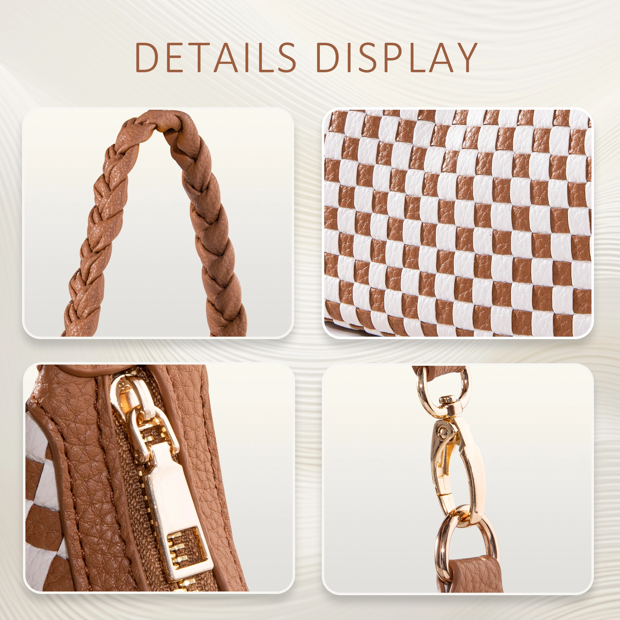 Women Woven Hobo Handbag for Women Fashion Vegan Leather Tote Bag for Women-Brown view 5