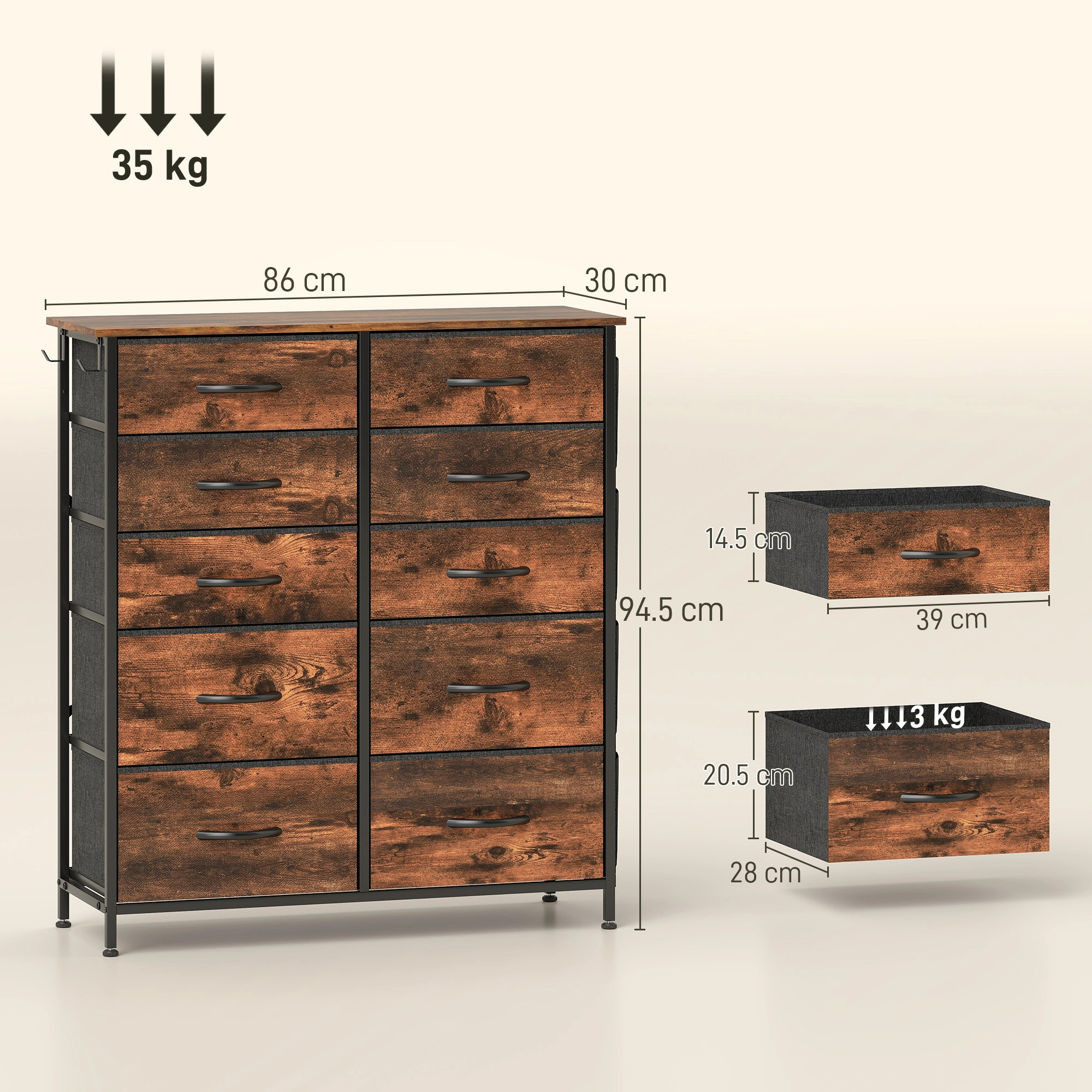 Wooden Storage Chest of Drawers, Multi-Drawer Organizer Cabinet for Clothes Toys Blankets, Sturdy Furniture view 3