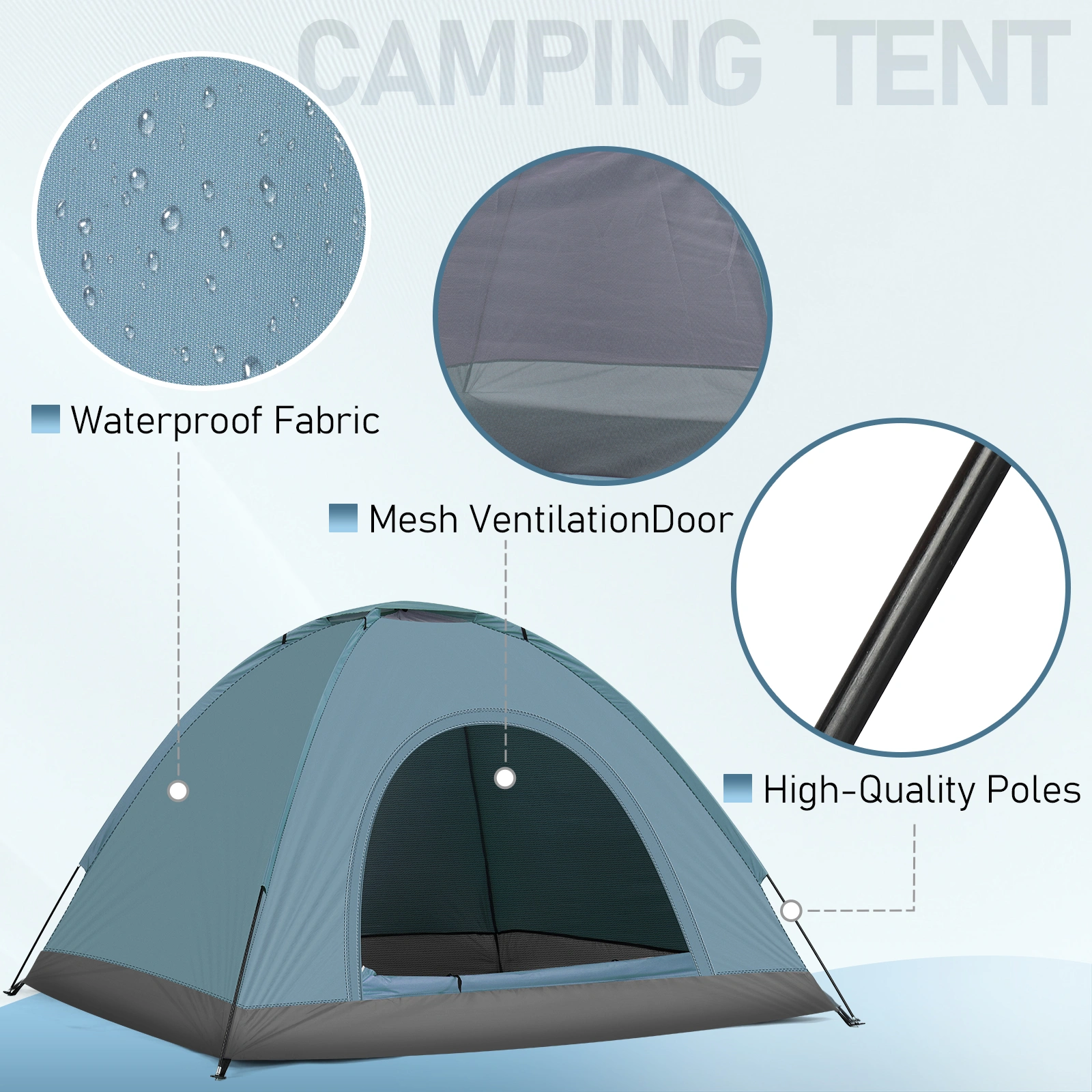 3-4 Person Camping Dome Tent Blue view 4