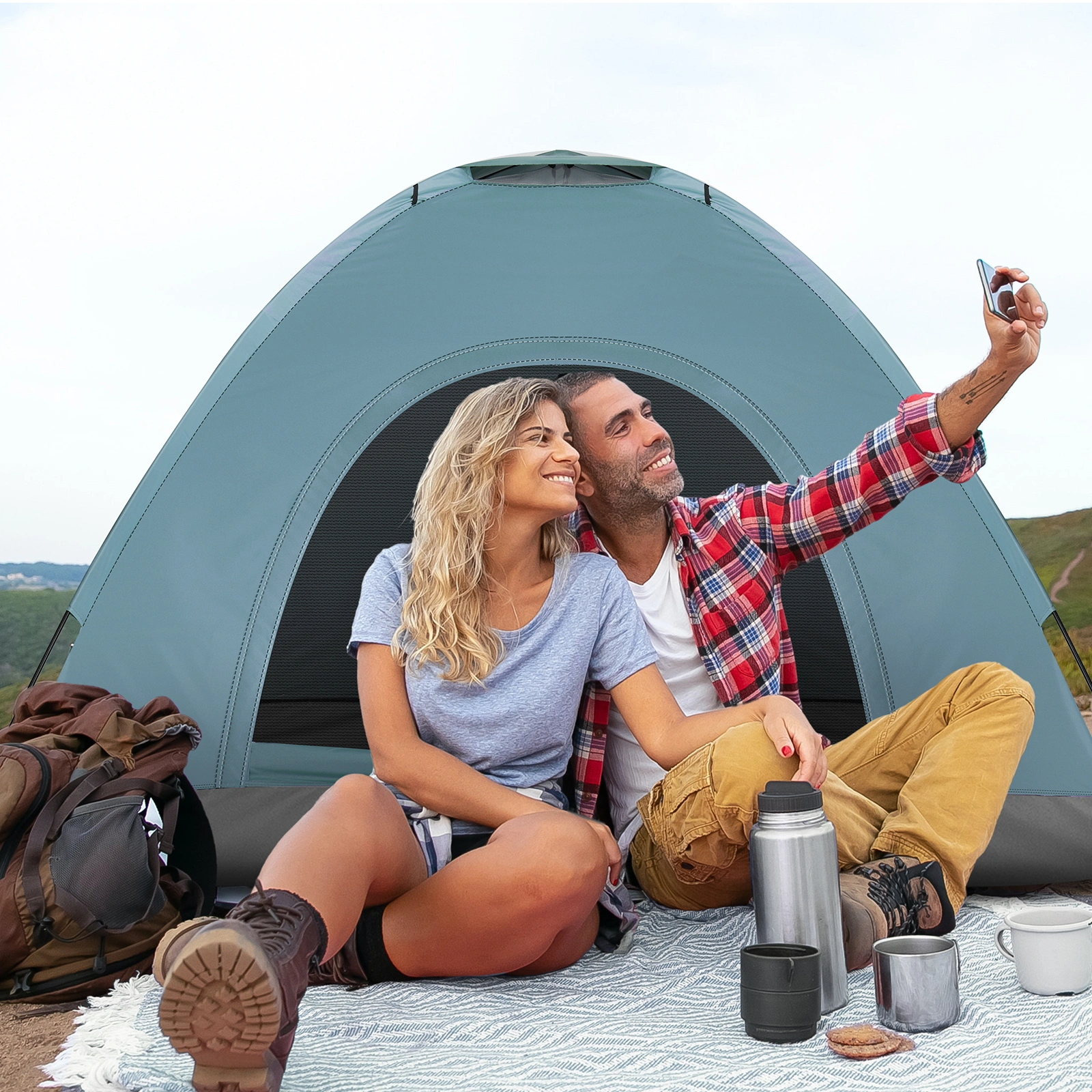 3-4 Person Camping Dome Tent Blue view 8