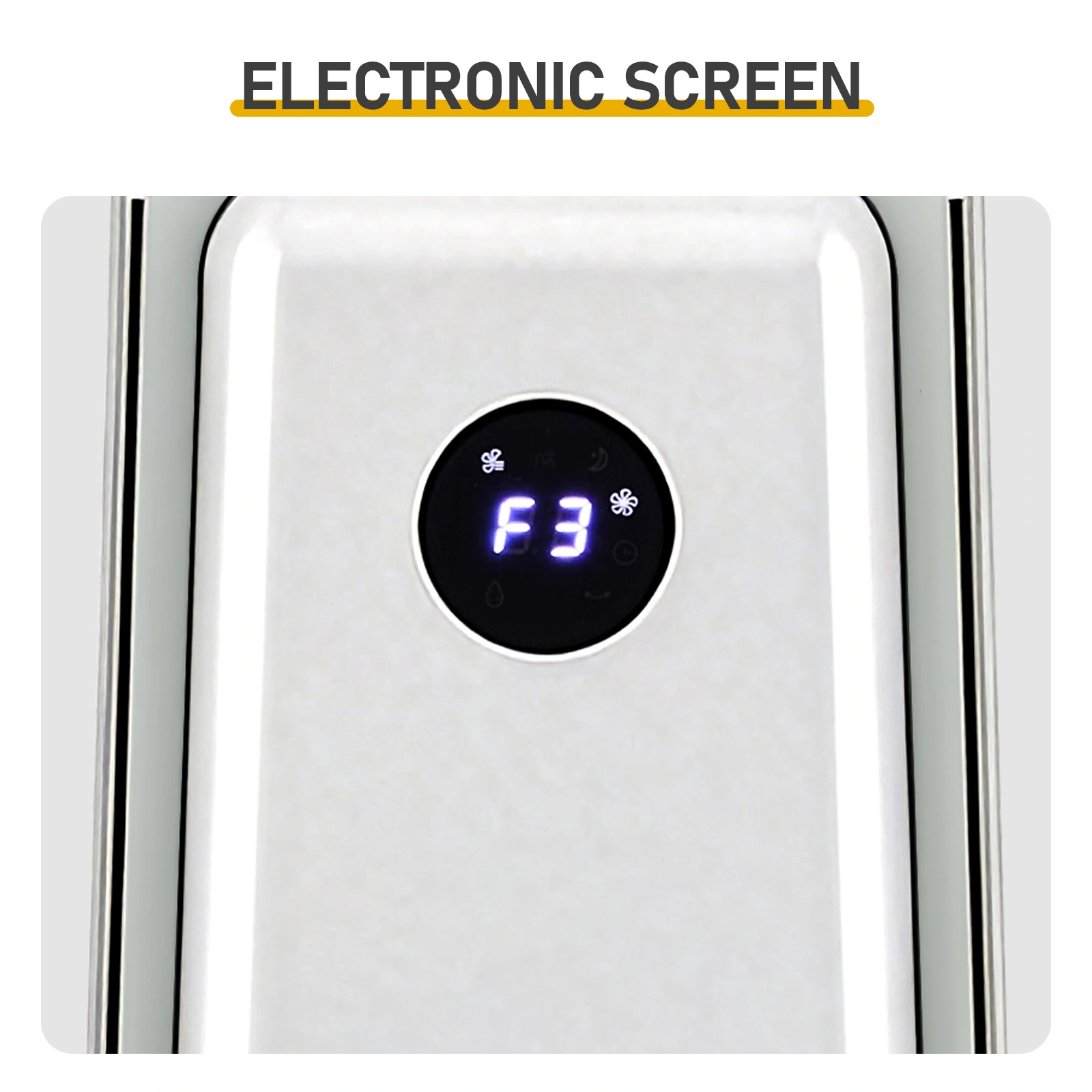 US Standard HTY2204 bladeless fan 110V 36W 35-inch bladeless fan with LED electronic display, black-edged remote control, plastic, aluminum motor, white, 3-speed wind, 12-hour timer, 3 modes, left-right oscillation, trapezoid view 11
