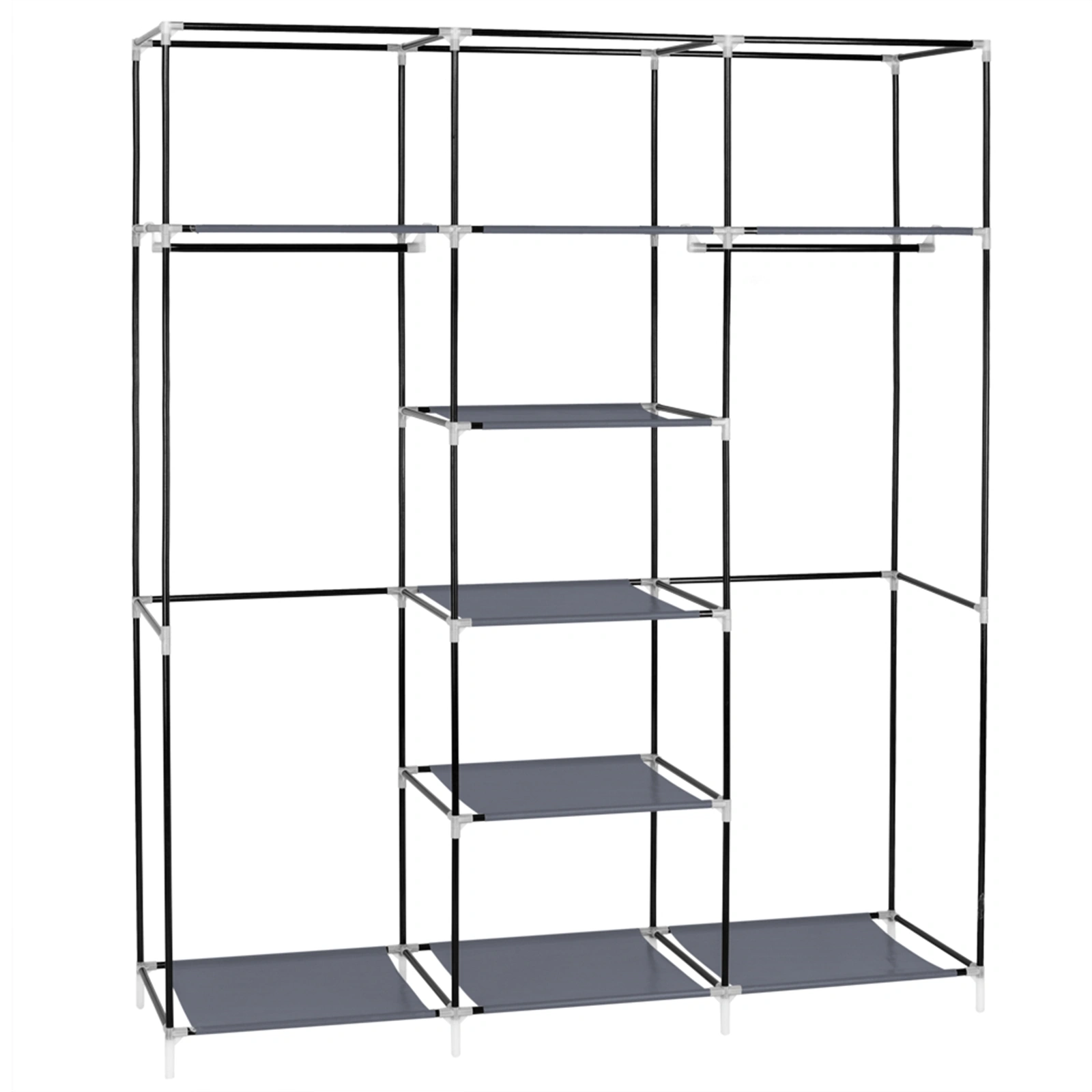 69" Portable Clothes Closet Non-Woven Fabric Wardrobe Double Rod Storage Organizer - Gray view 2