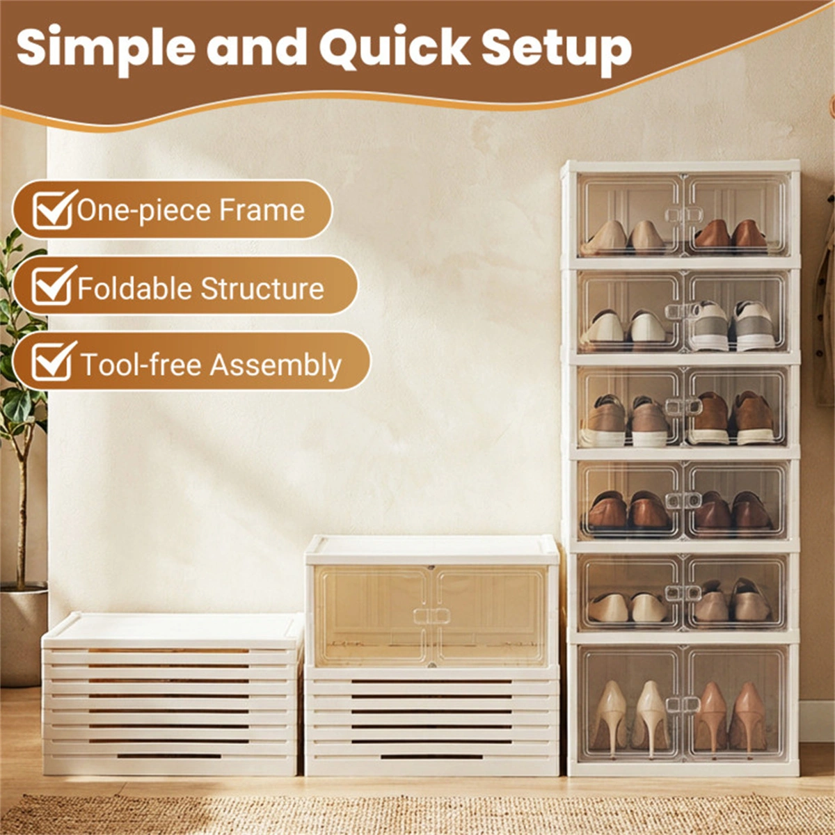 6-Tier Foldable Shoe Rack with Clear Doors, No-Tool Assembly Shoe Storage Organizer for Entryway Closet view 10