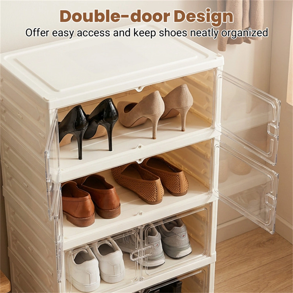 6-Tier Foldable Shoe Rack with Clear Doors, No-Tool Assembly Shoe Storage Organizer for Entryway Closet view 11